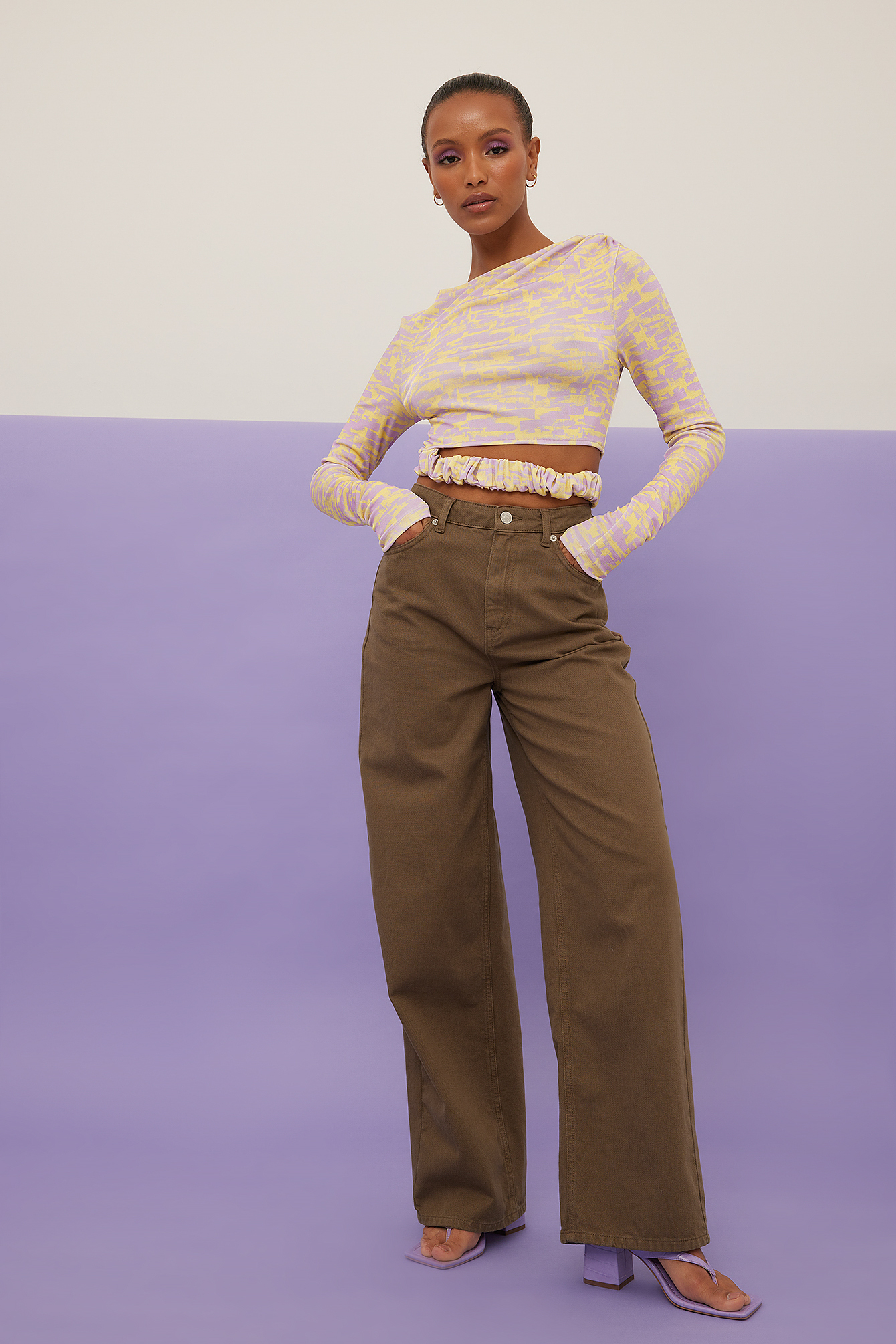 Elastic Waist Cut Out Top Multicolor 