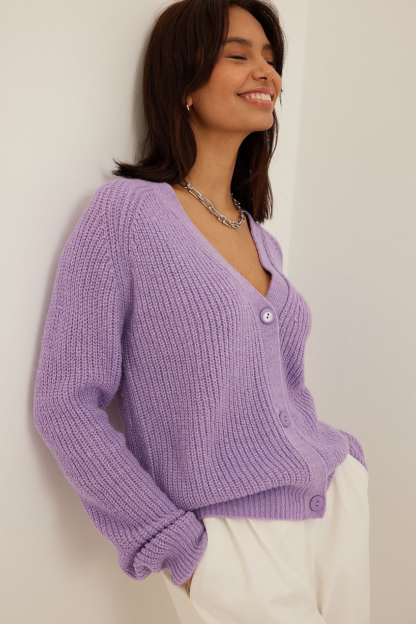 Lilac V-neck Knitted Cardigan