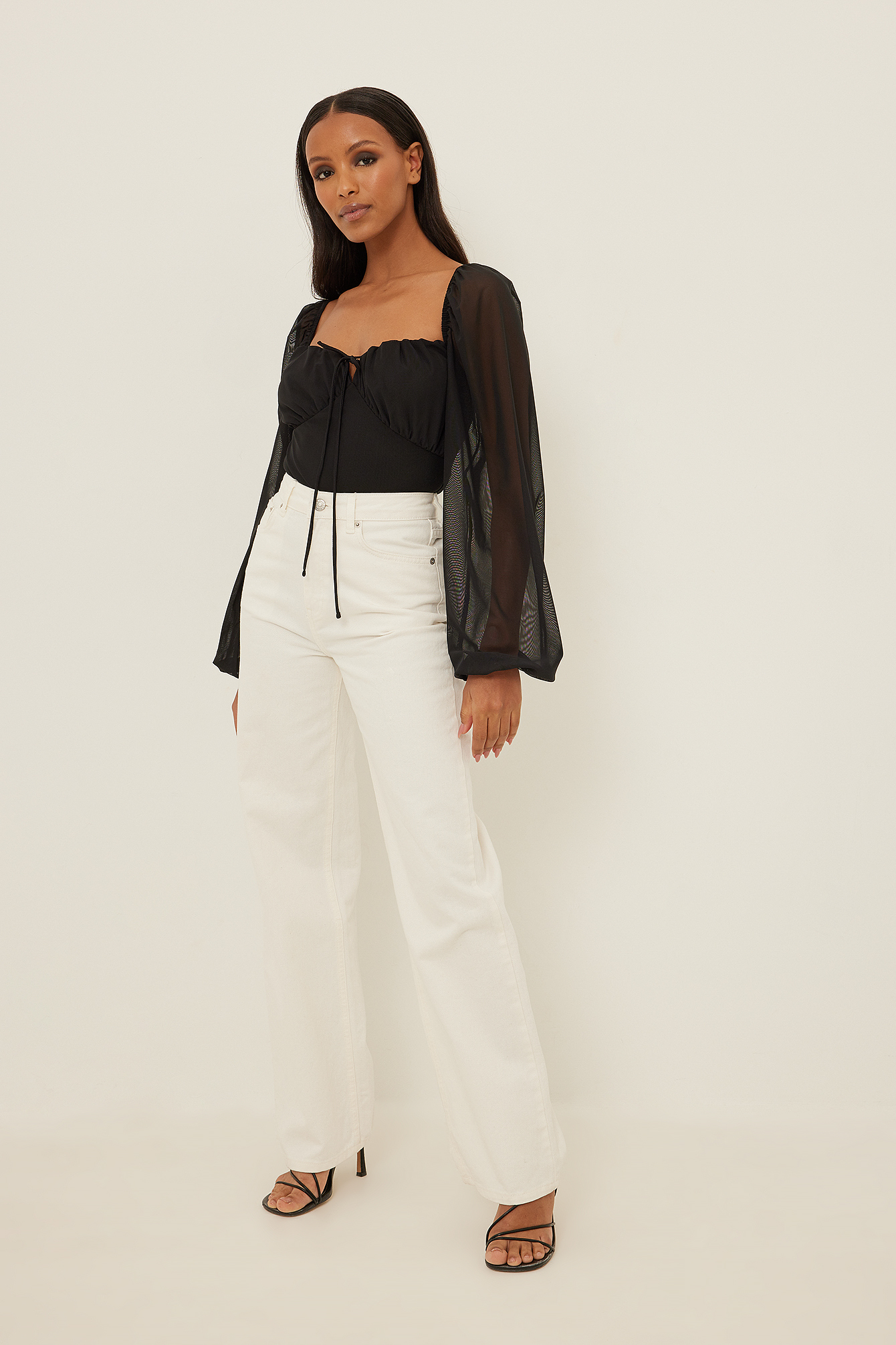Balloon Sleeve Mesh Top Black | na-kd.com