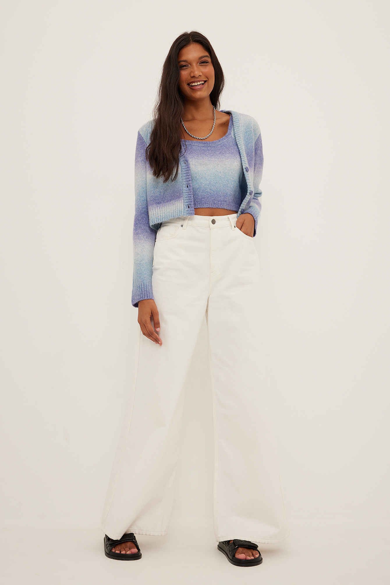 Blue Knitted Ombre Cropped Top