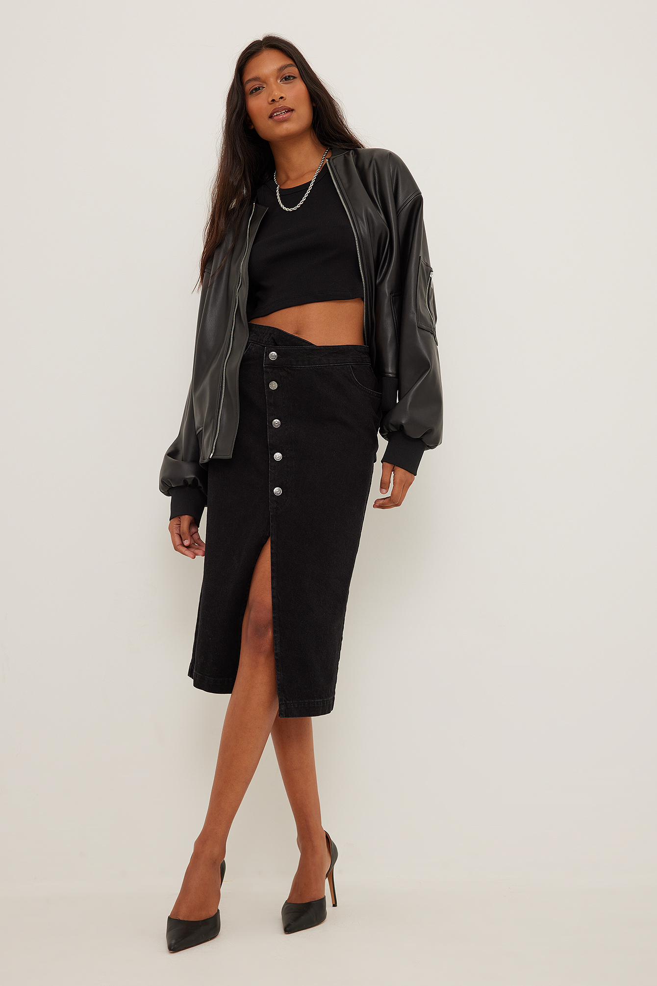 Organic Asymmetric Denim Skirt Black 
