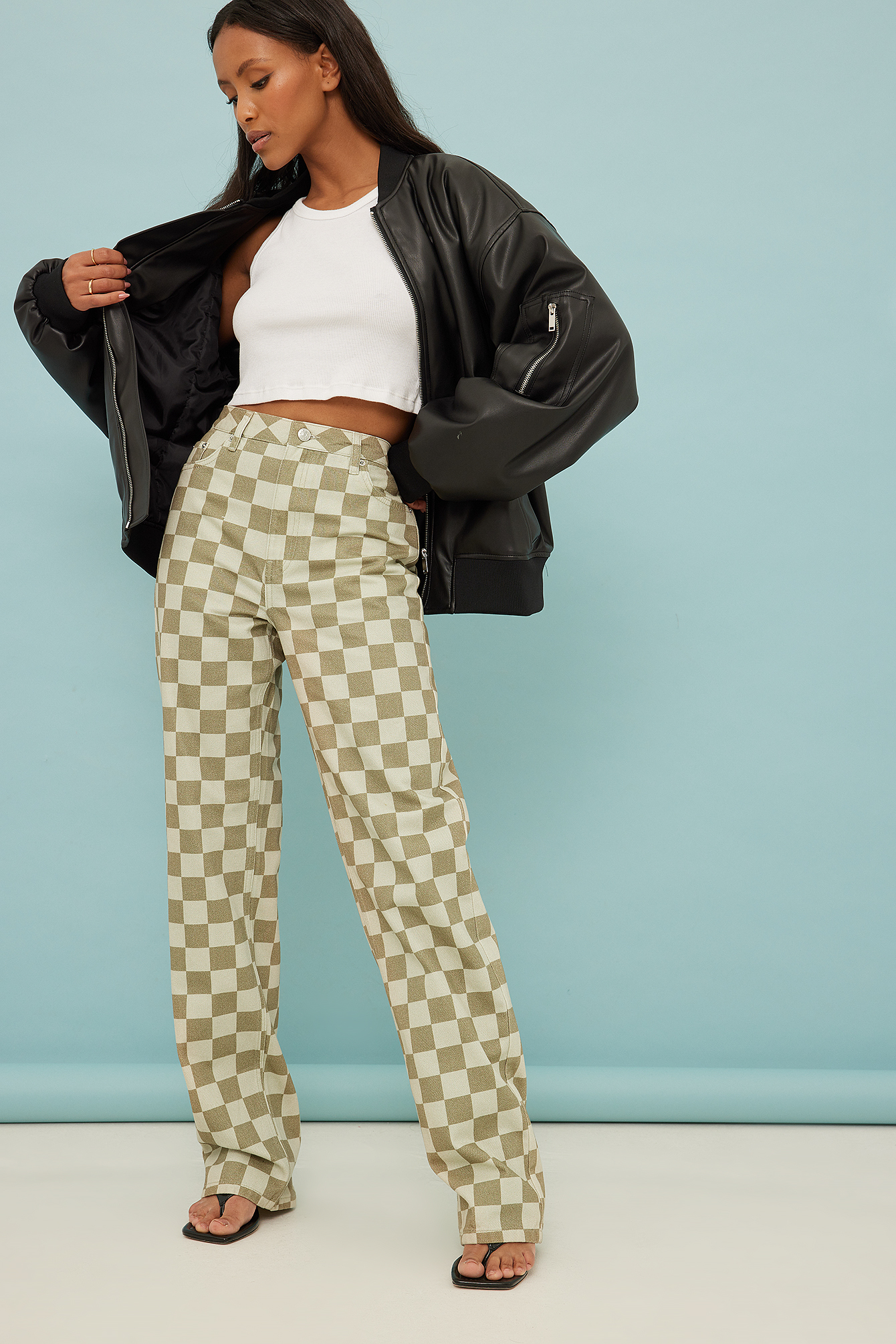 Straight Fit Patterned Jeans Green | na 