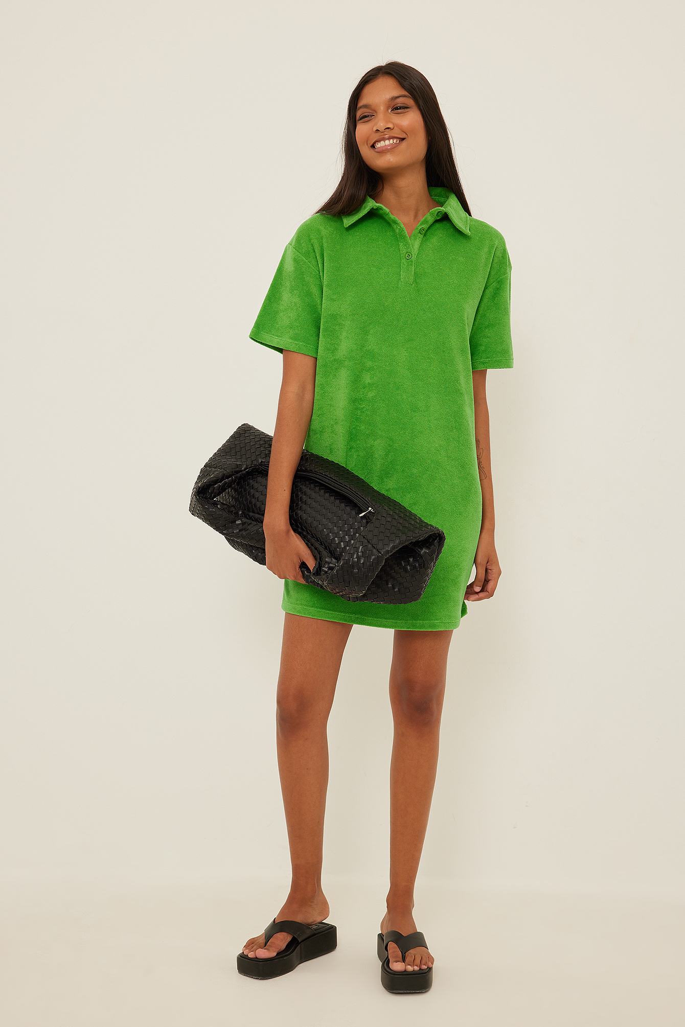 Oversized Terry Shirt Dress Green | na 