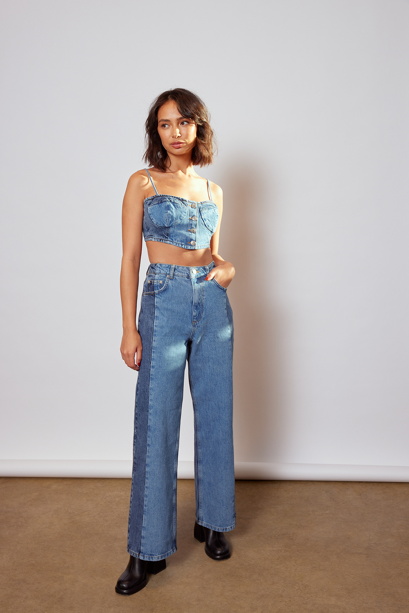 Two Toned High Waist Wide Leg Jeans 