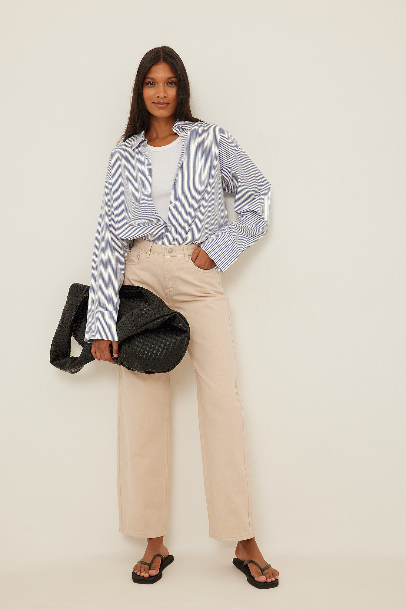 Organic Wide Leg Mid Waist Jeans Beige 