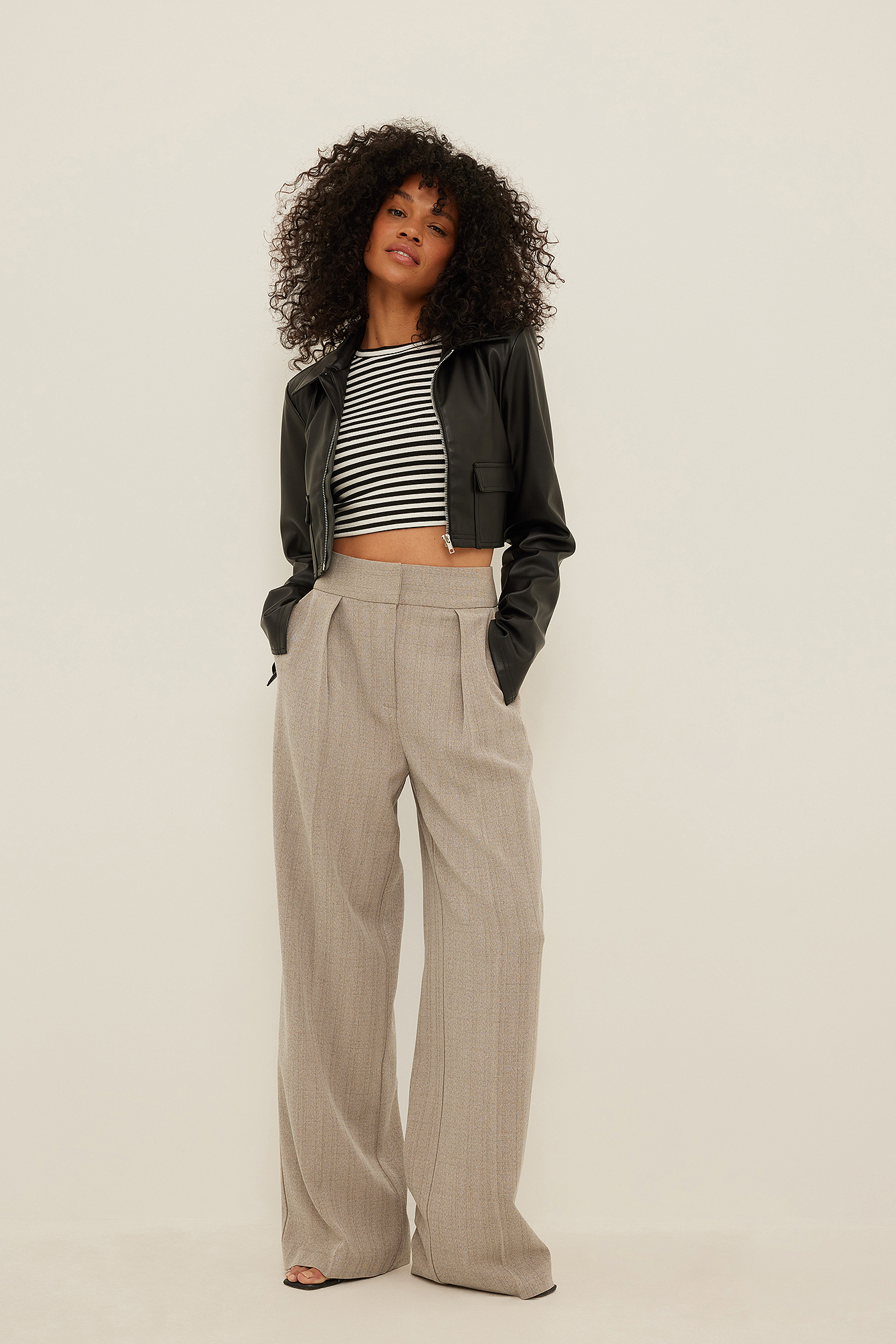 High Waist Wide Suit Pants Brown | na 