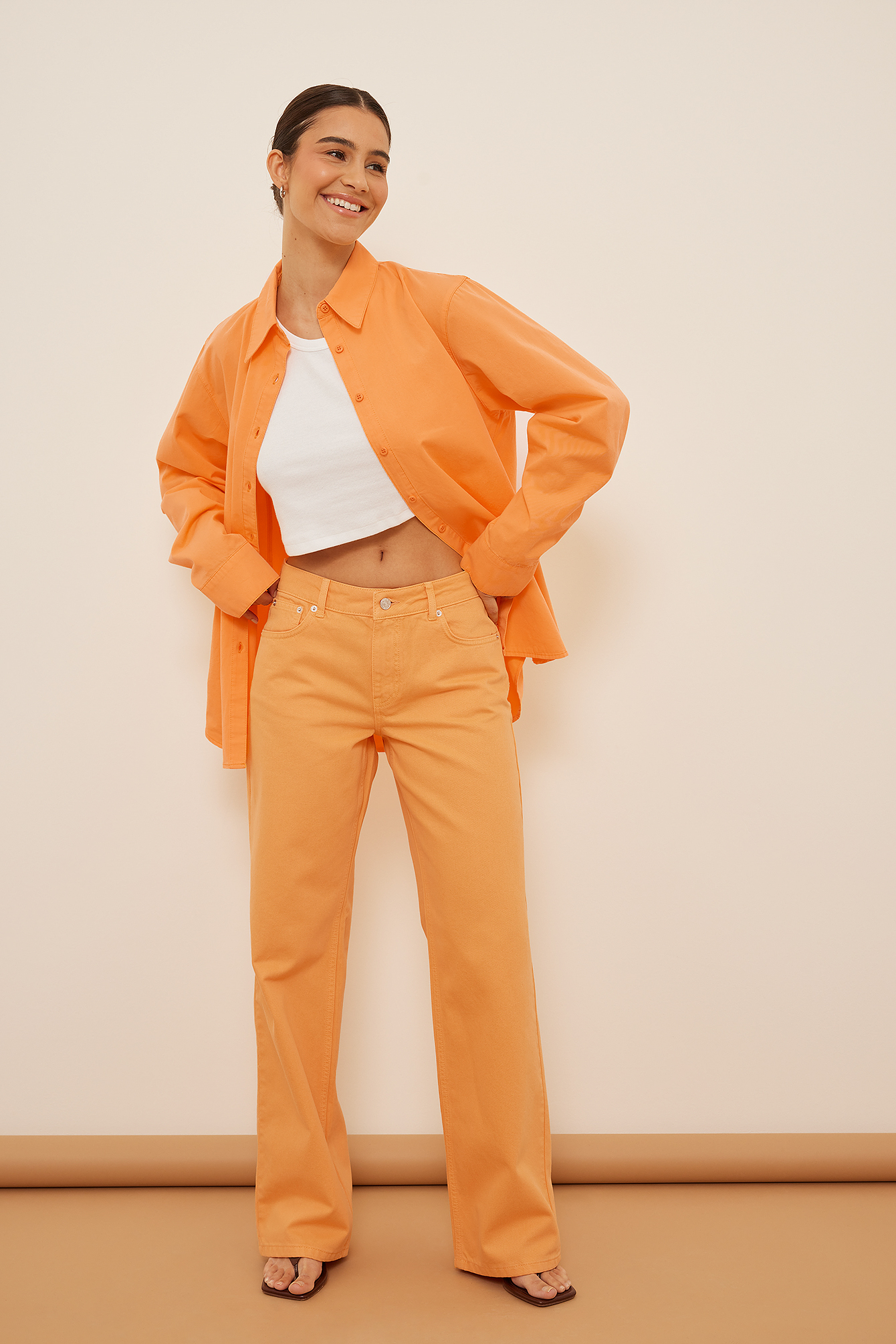 Wide Leg Denim Orange | na-kd.com