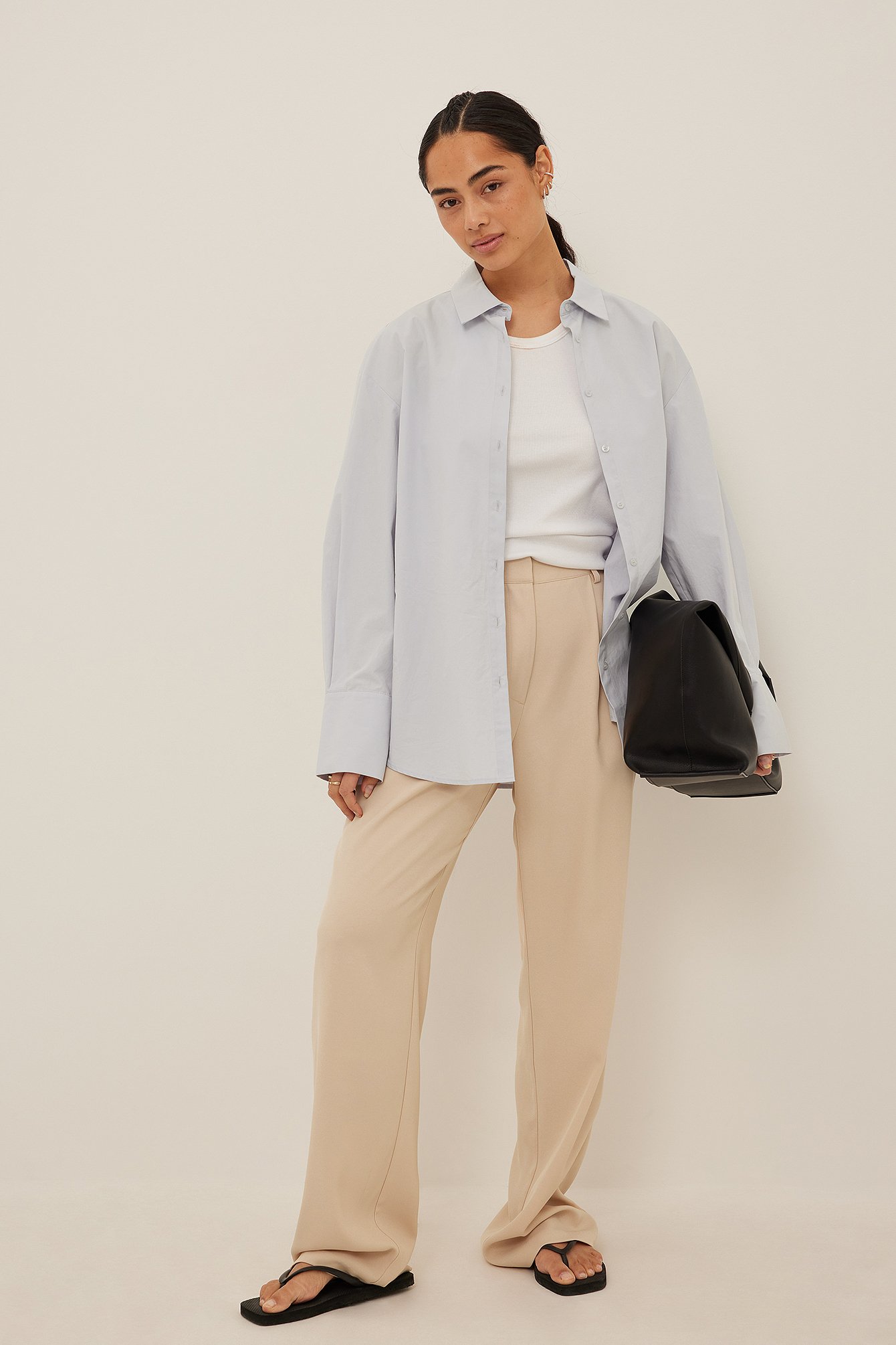 Recycled High Waist Tailored Straight Suit Pants Outfit