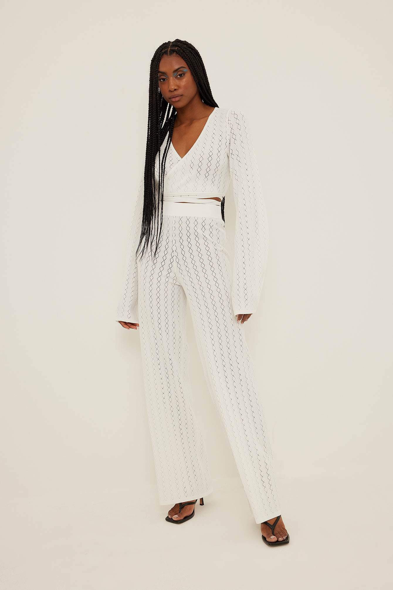 Lace Knitted Wide Sleeve Wrap Top 