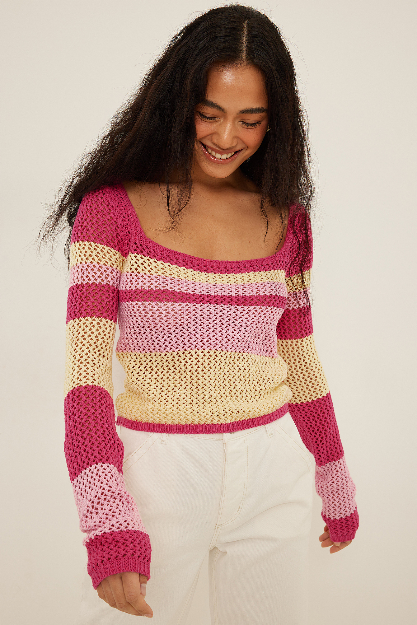 Knitted Square Neck Top Stripe | na-kd.com