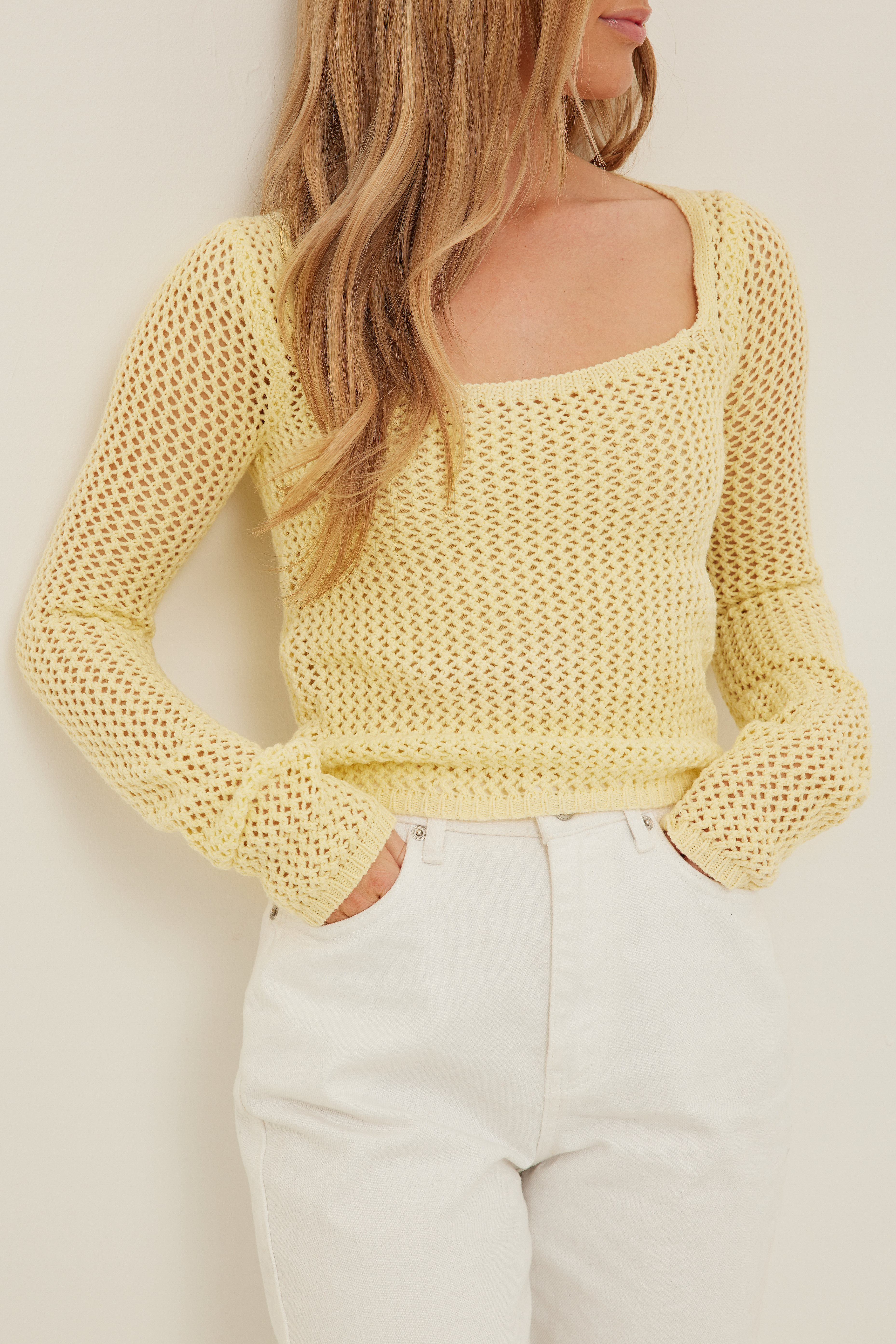 Knitted Square Neck Top Outfit.