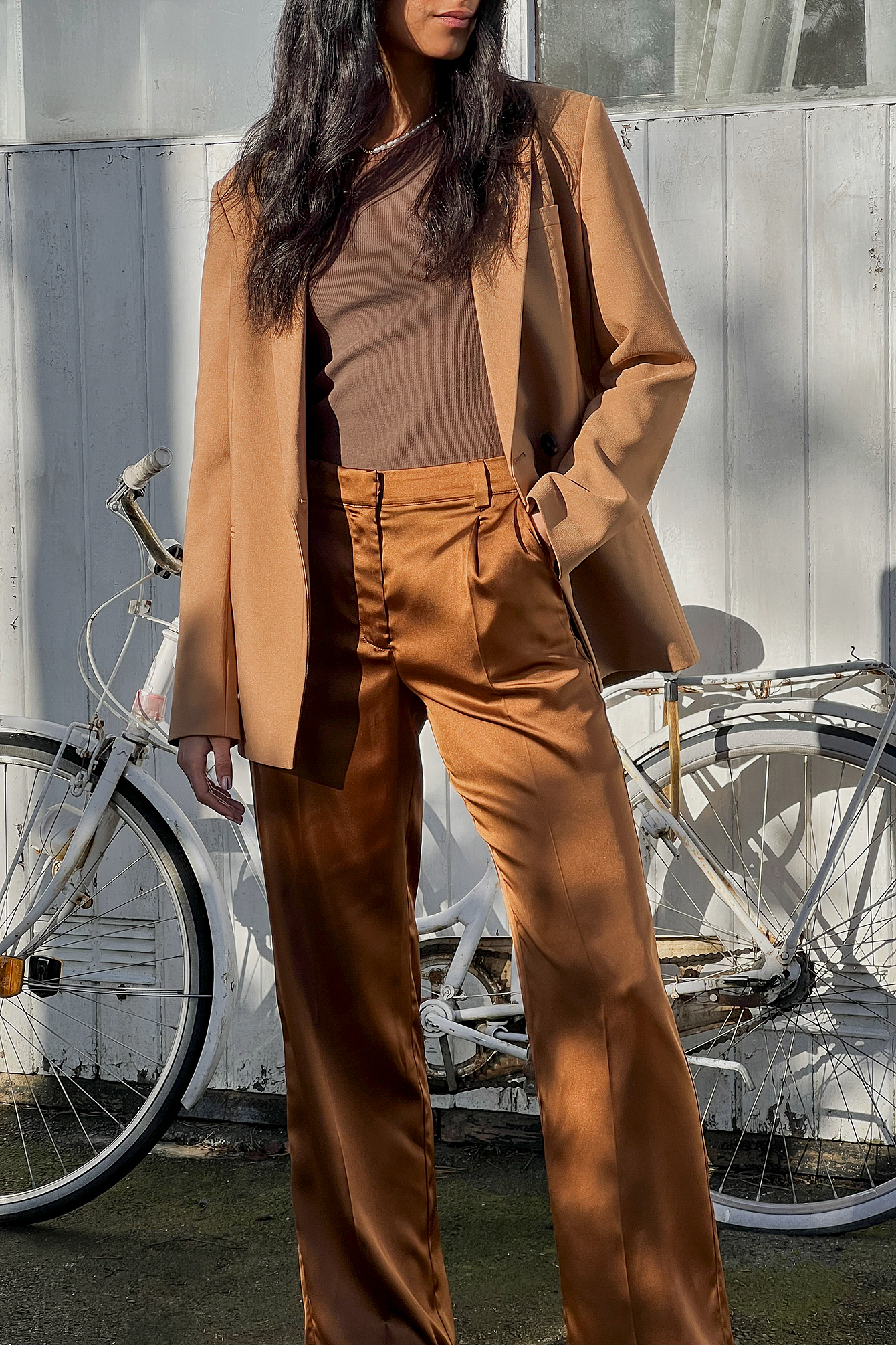 Wide Satin Pants Brown | na-kd.com