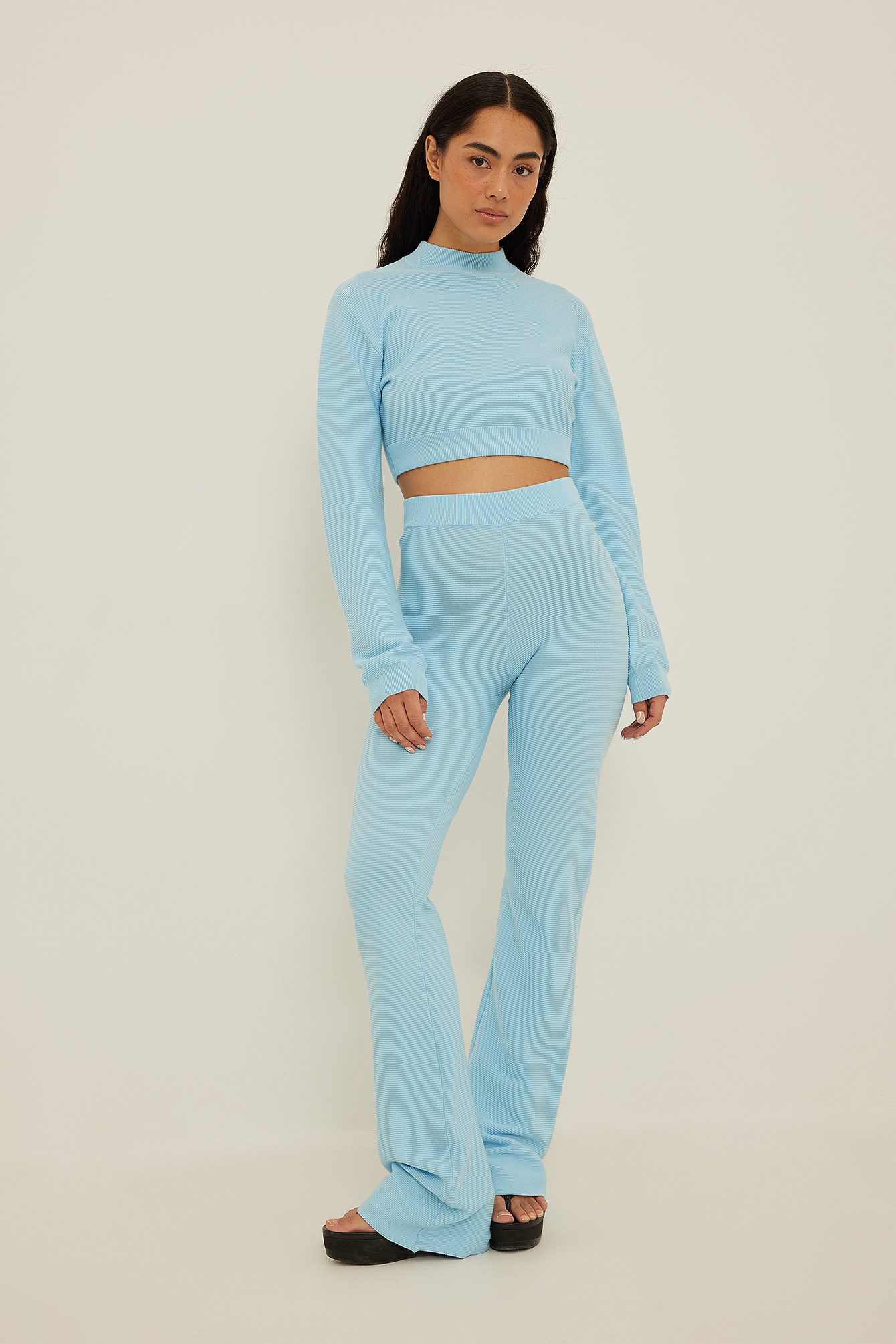 Ribbed Knitted Pants Blue | na-kd.com