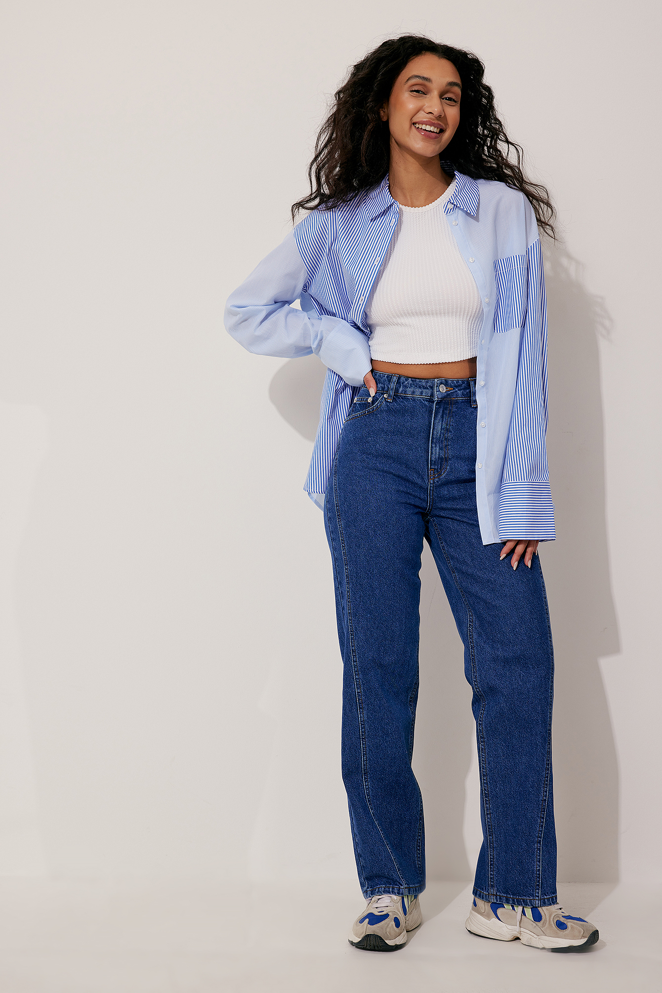 Oversized Striped Shirt Blue | na-kd.com