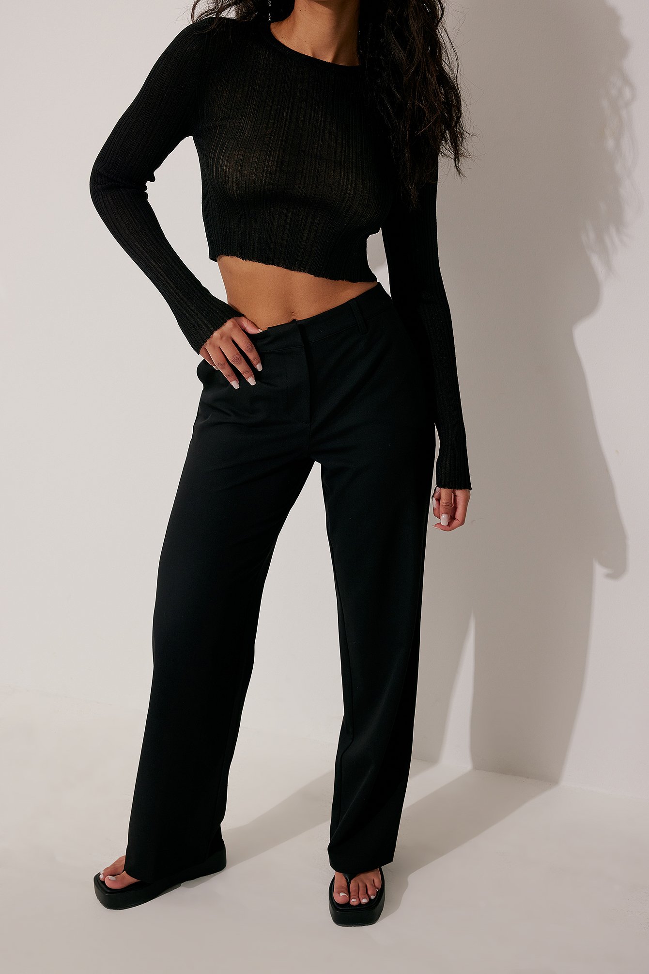 Long Sleeve Knitted Top Black