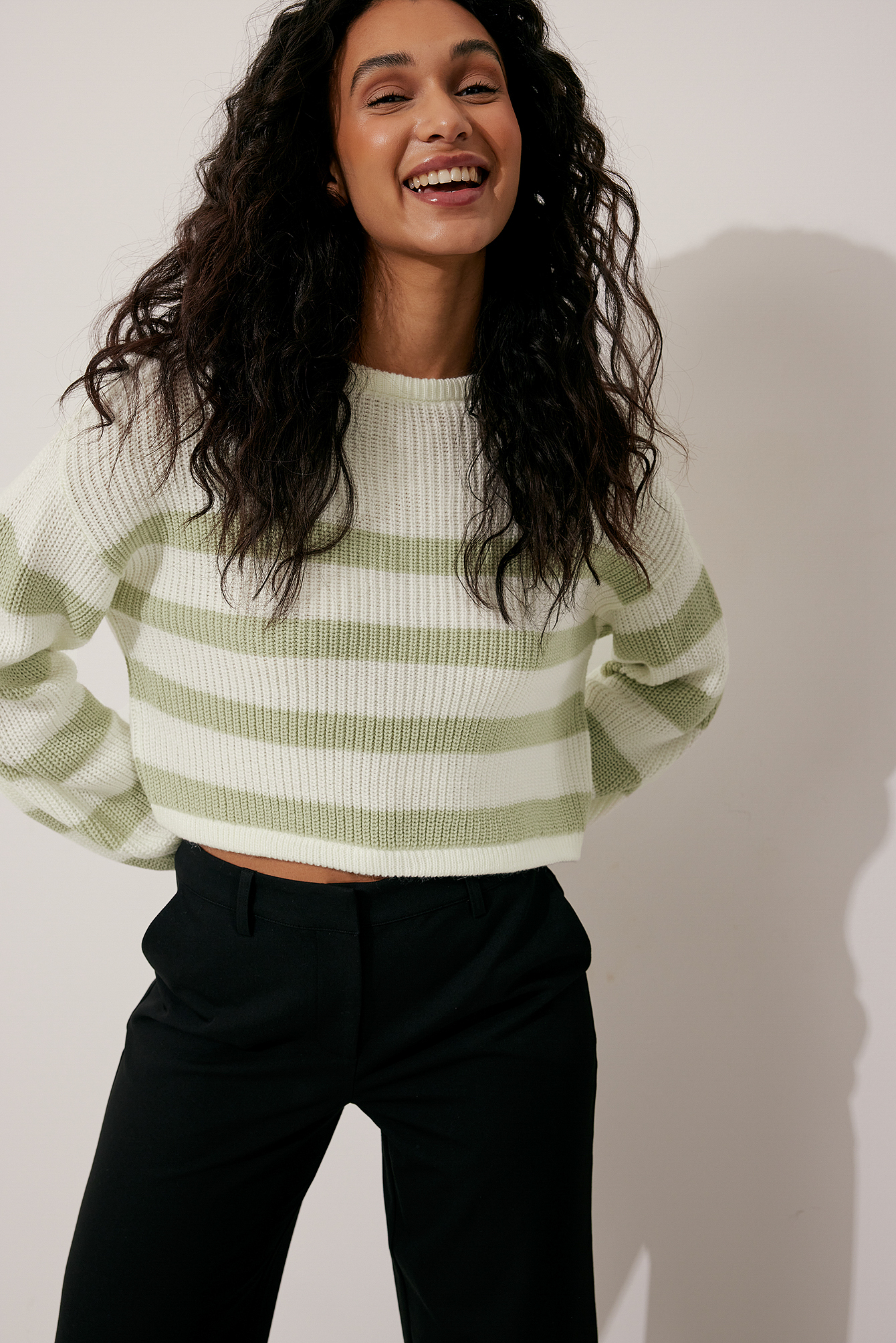 Striped Knitted Cropped Sweater Outfit.