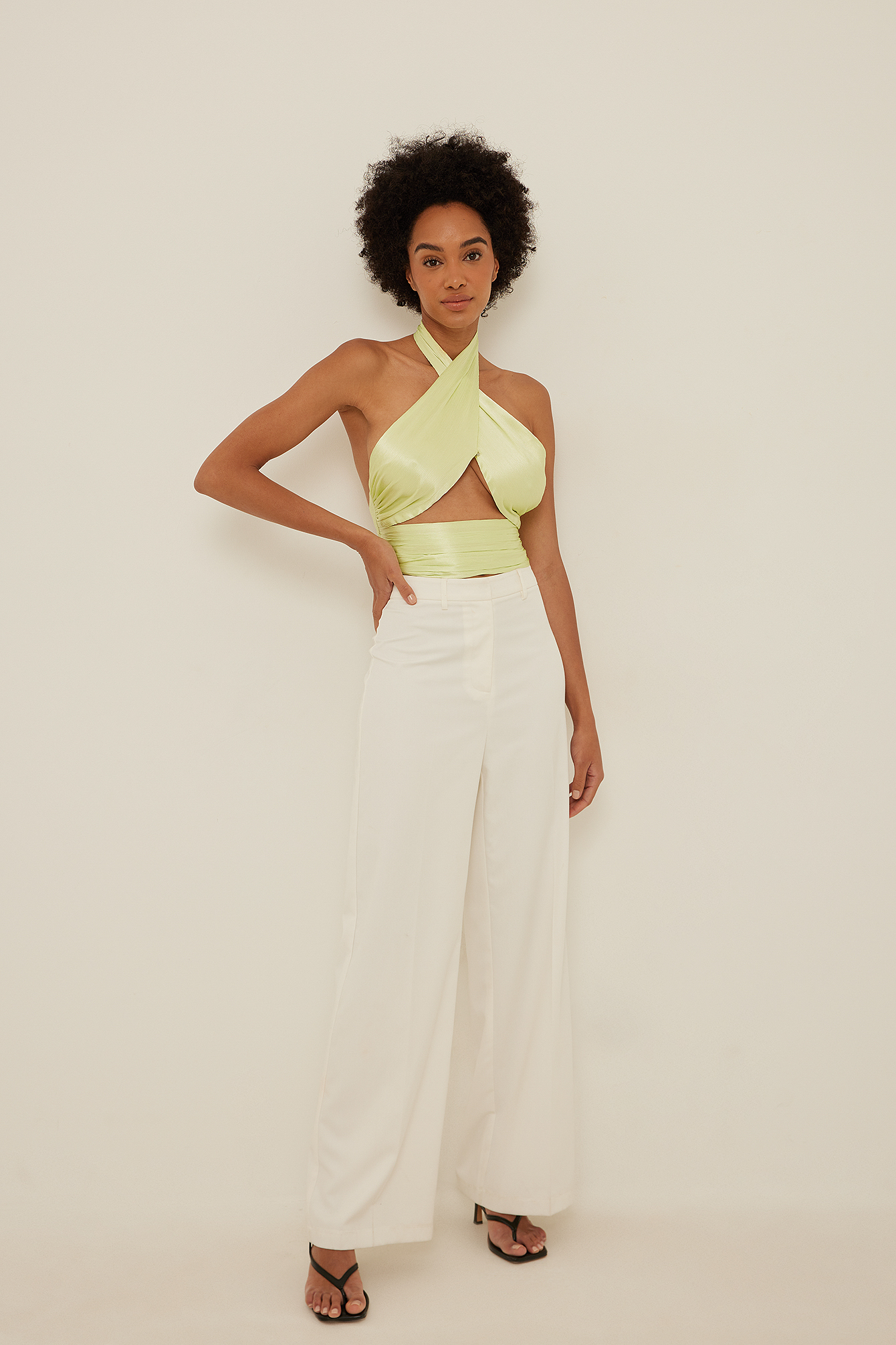 Pleated Tie Back Satin Top Green | na 