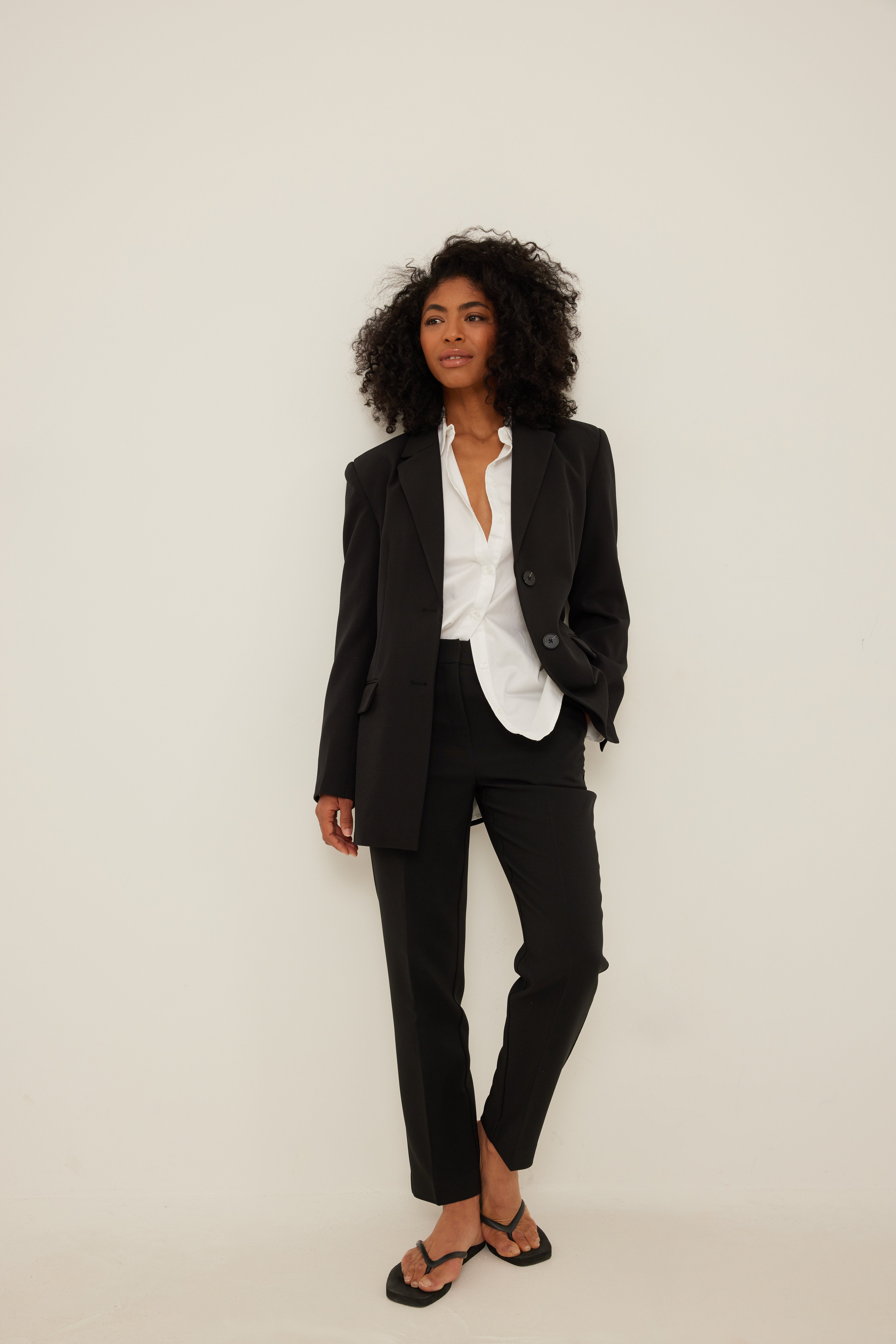 Black Recycled Straight Mid Waist Suit Pants