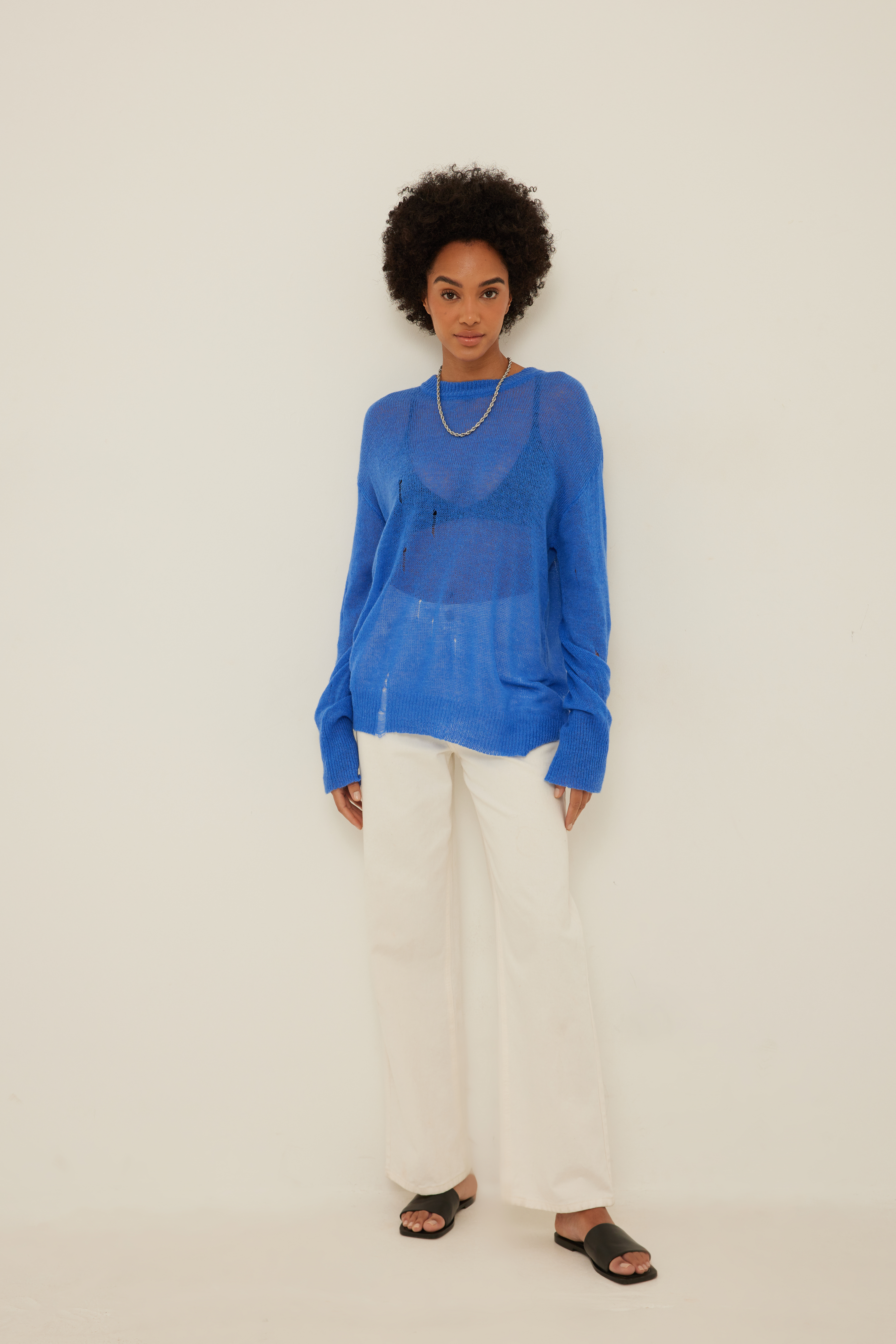 Knitted Distressed Sweater Blue | na-kd.com