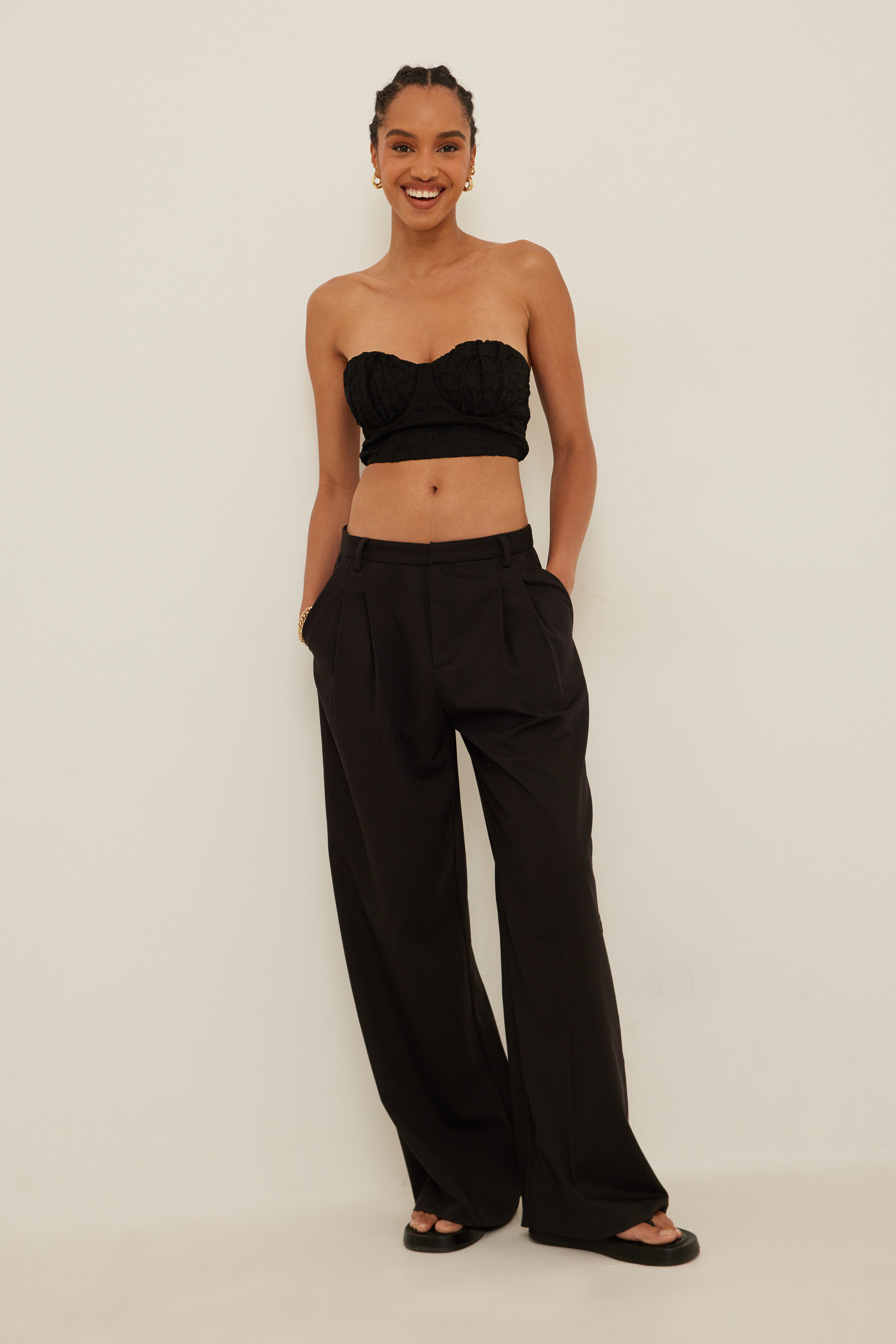 Structured Cropped Corset Top Black