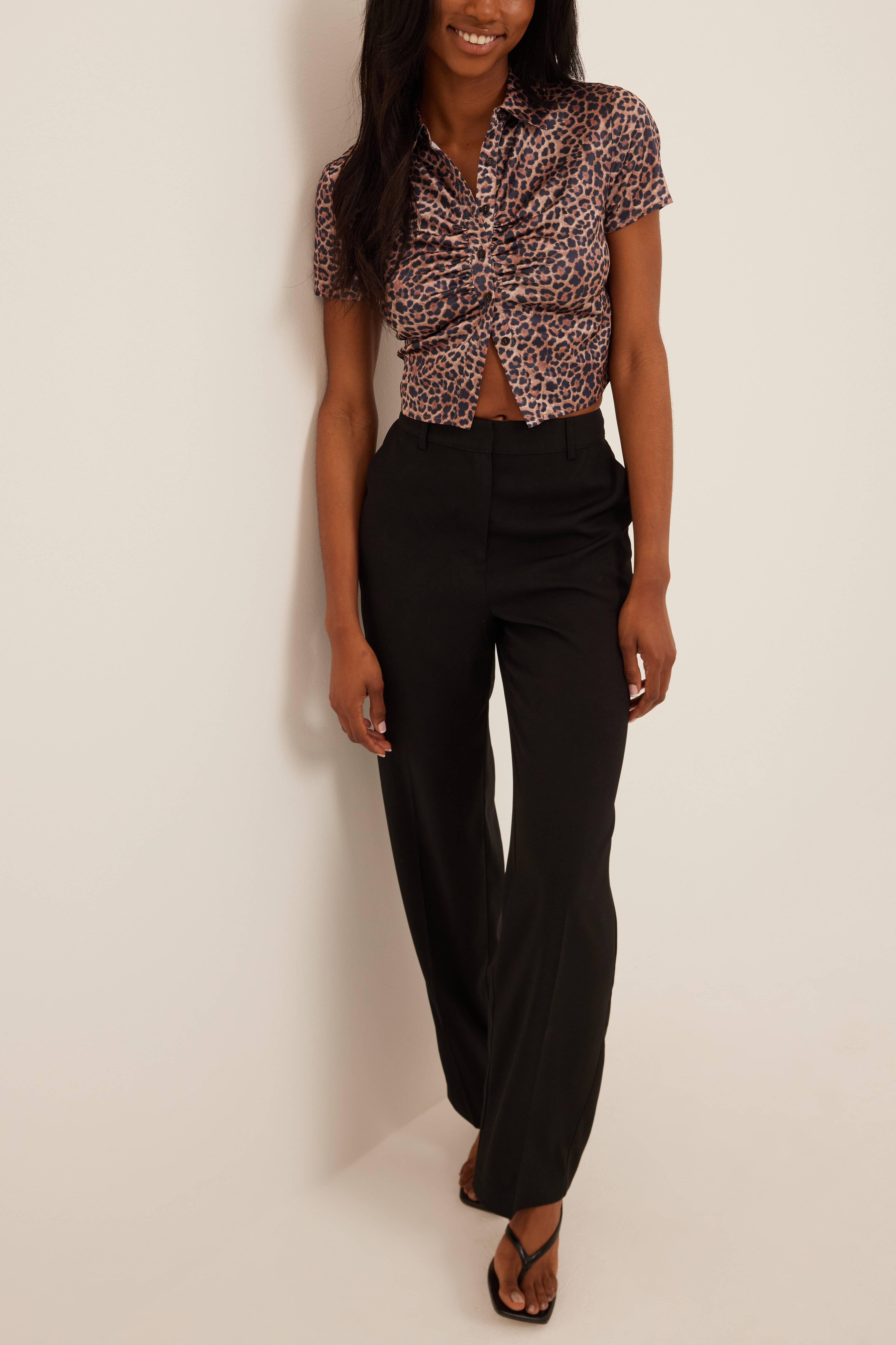 Short Sleeve Printed Satin Shirt 