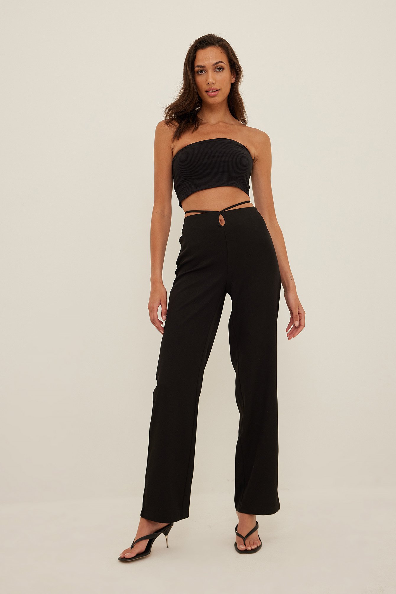 Front Detailed Tie Suit Pants Black