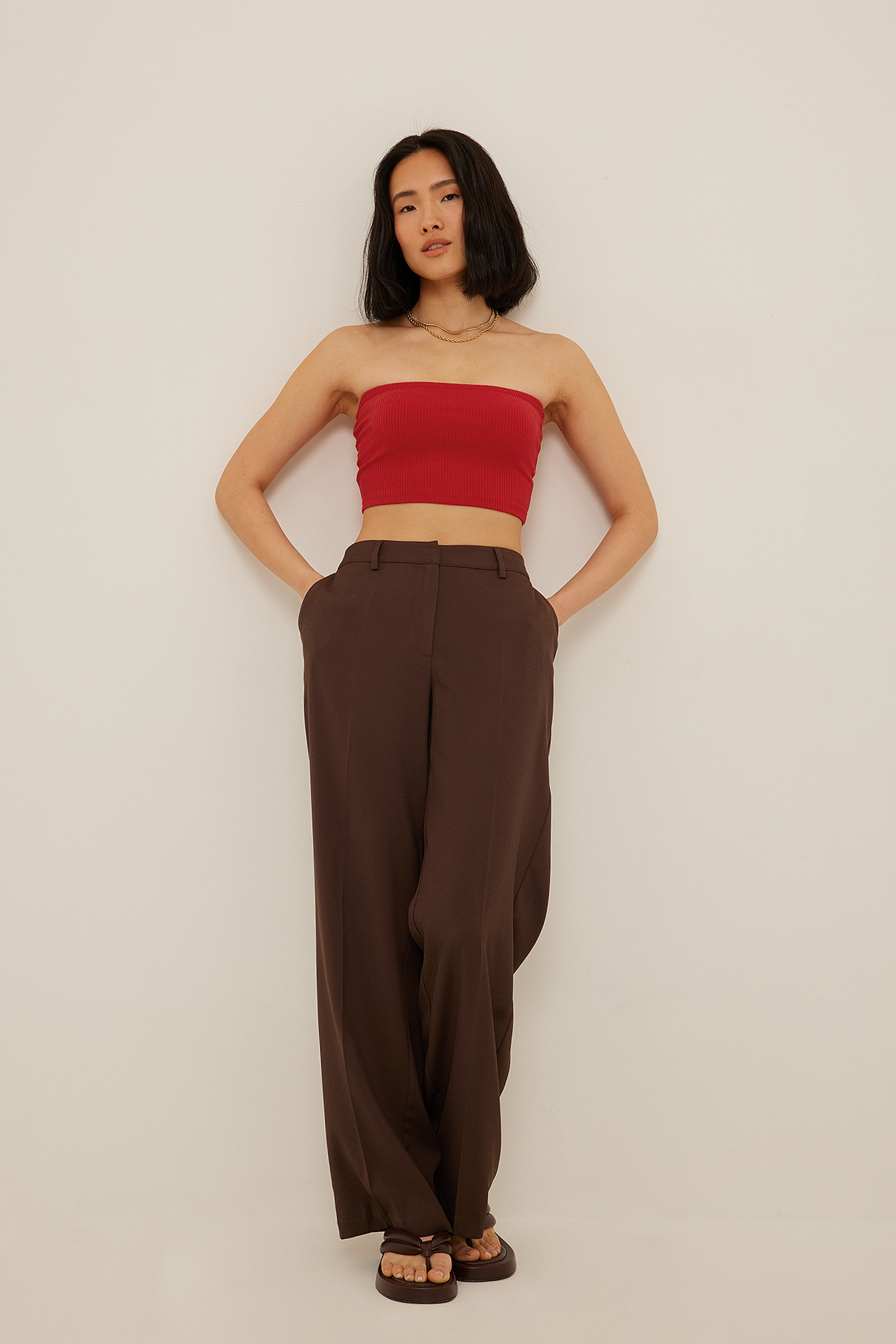 Red Ribbed Cropped Tube Top