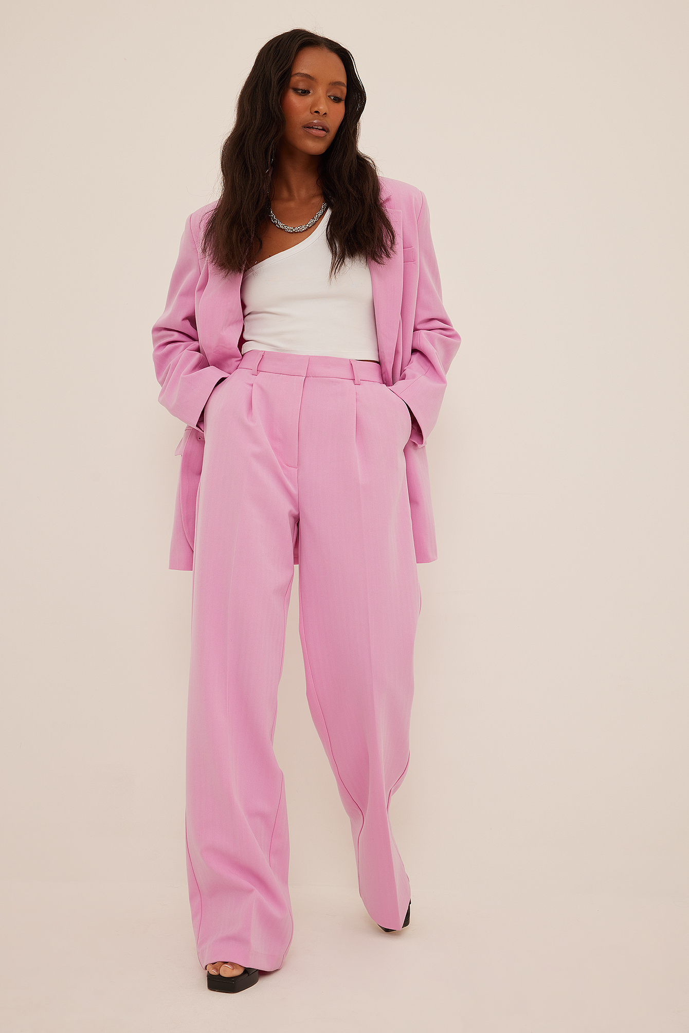 Heavy High Waist Suit Pants Pink | na 