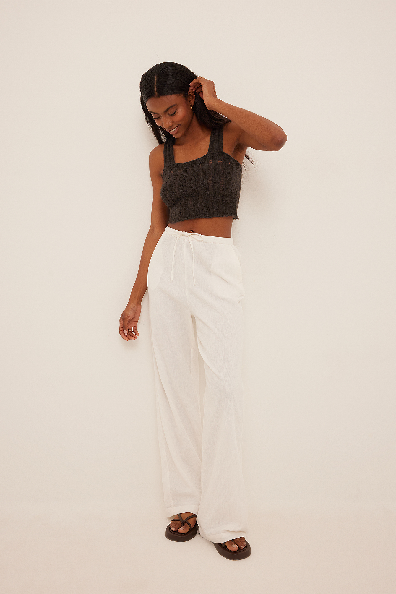 Square Neck Cropped Top Brown | na-kd.com