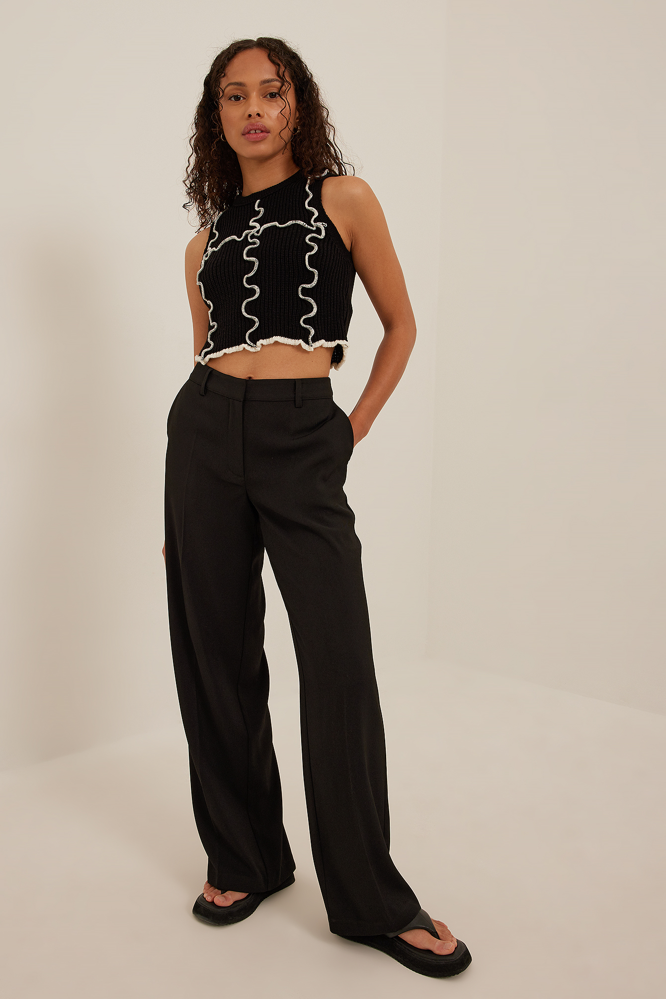 Black Knitted Contrast Seam Top