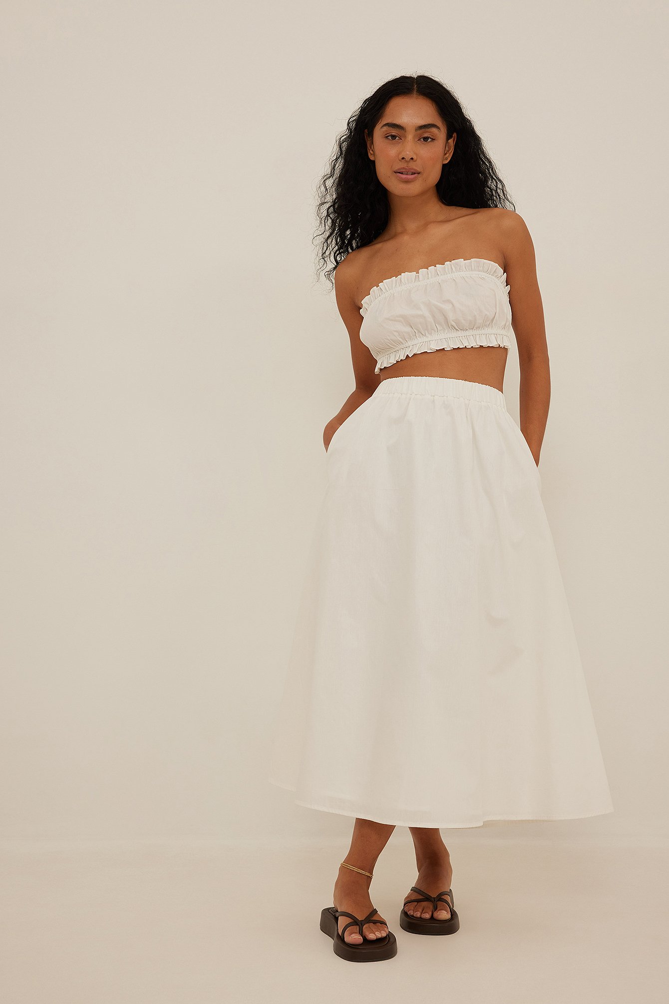 White Cropped Frill Cotton Top
