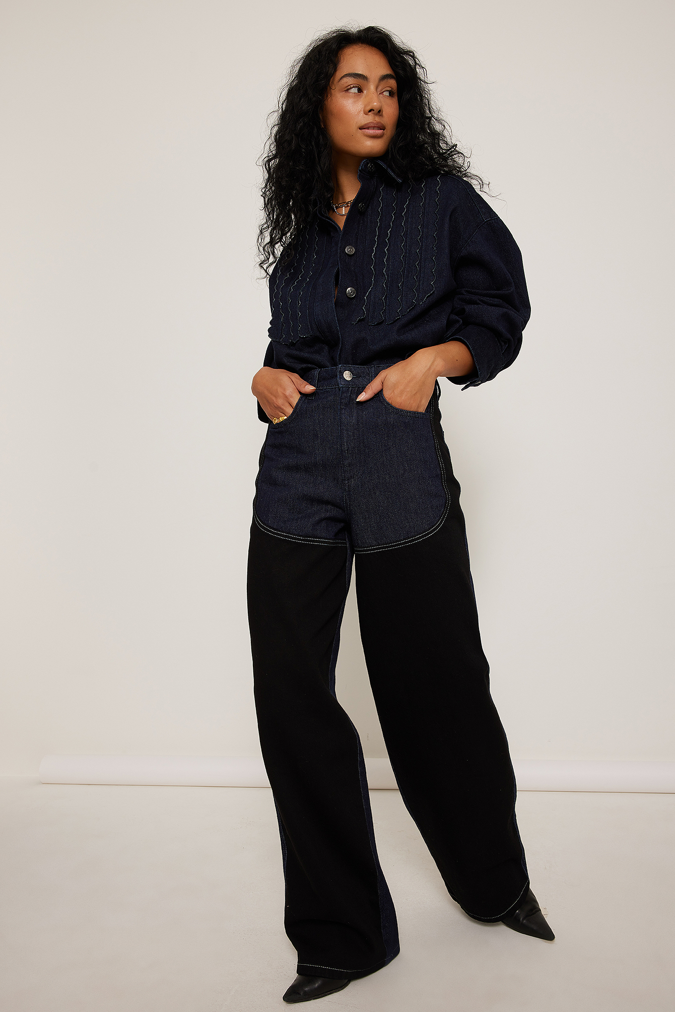Blue Denim and Green Adire Combo Shirt
