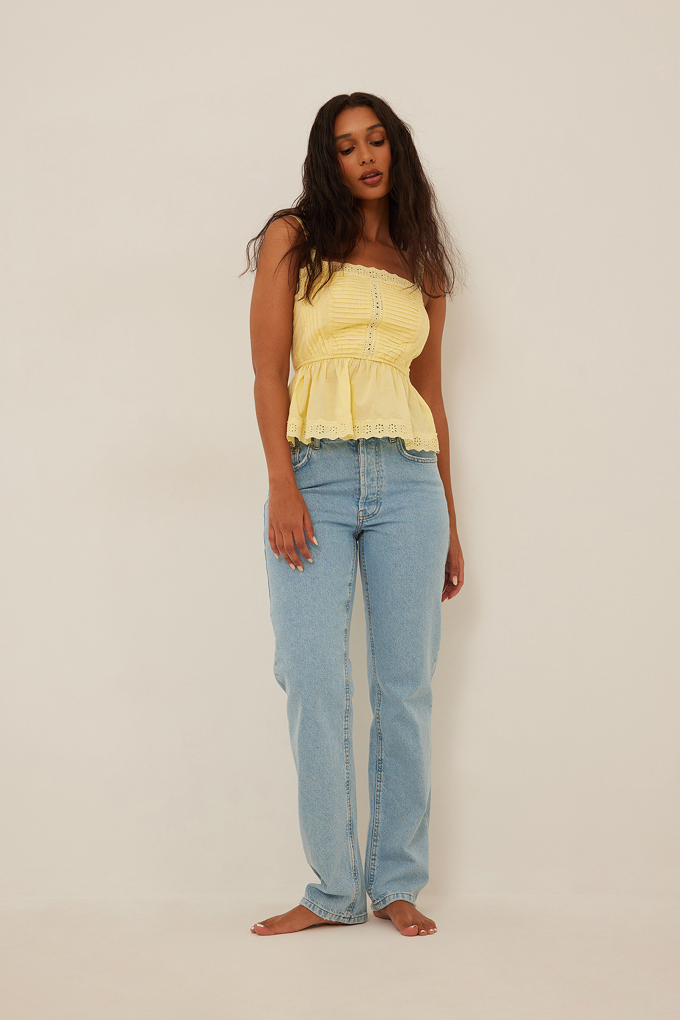 Lace Detail Cotton Top Yellow