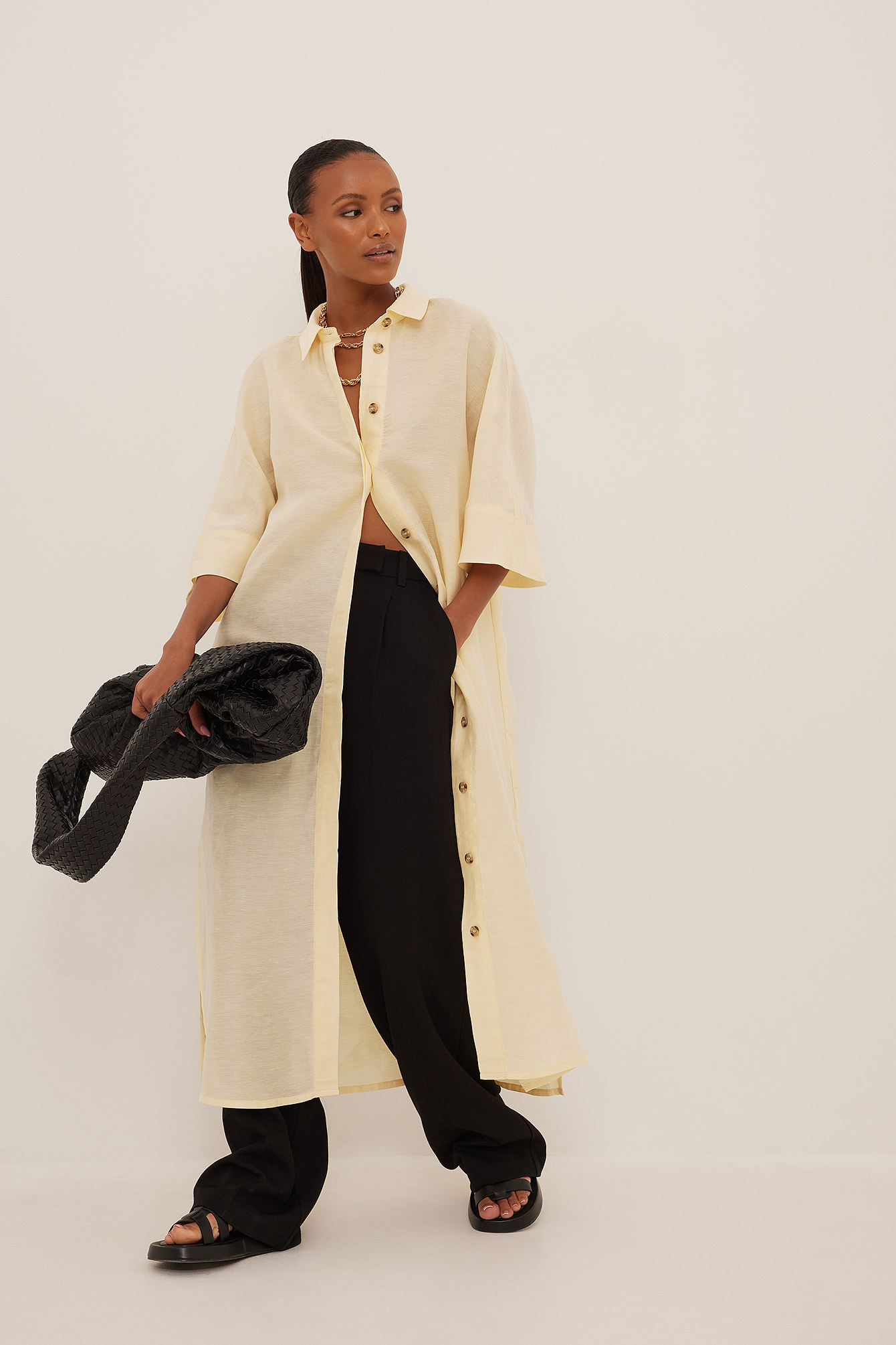 Linen Shirt Dress Beige