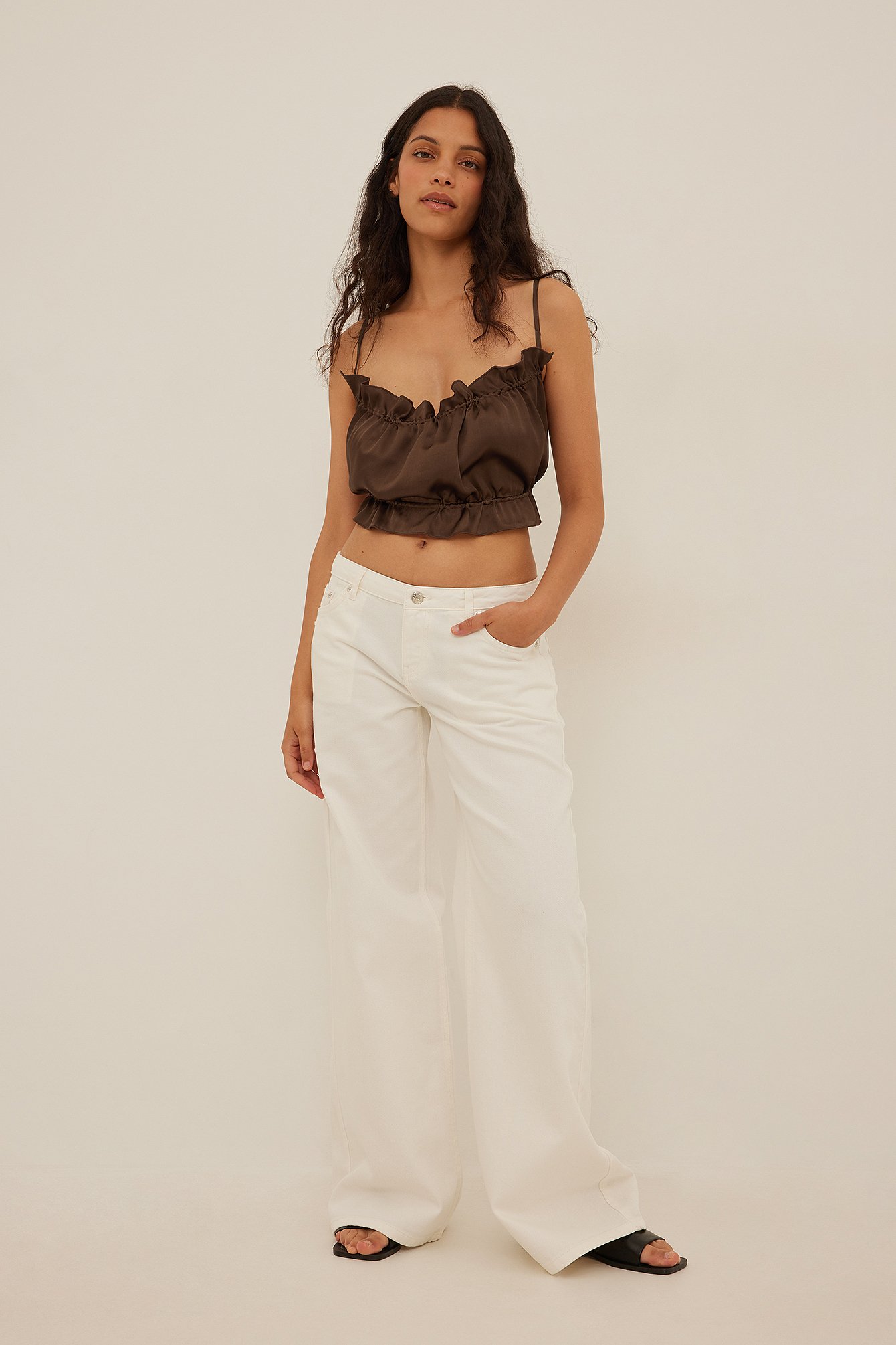 Brown Gathered Front Satin Tube Top