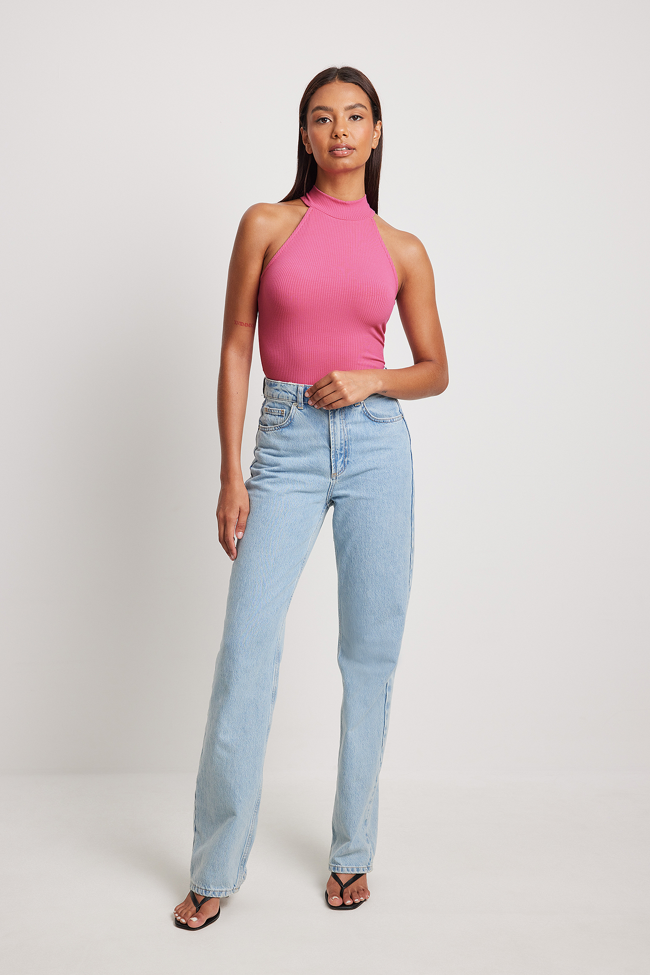 High Neck Rib Top Outfit