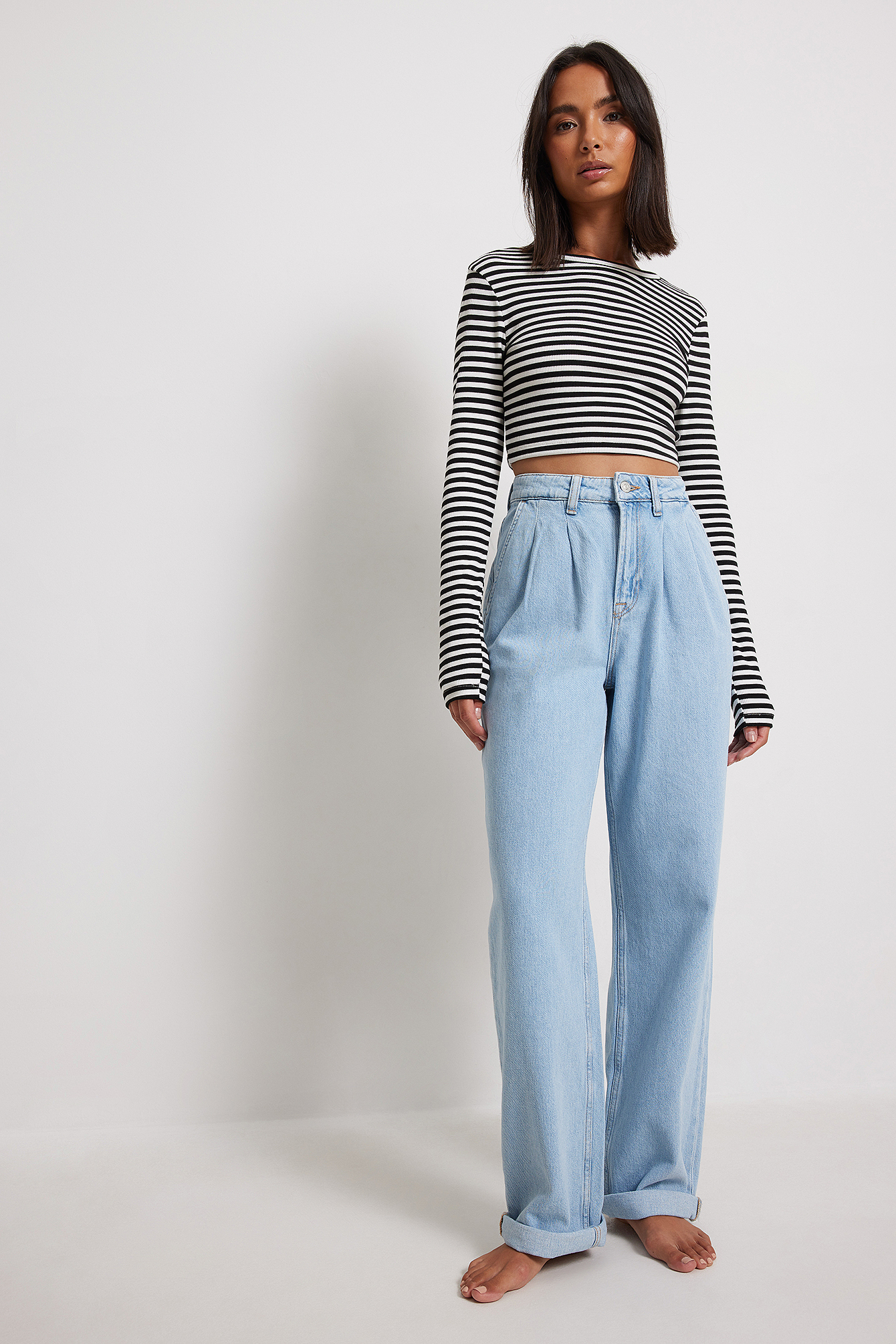 Pleated Fold Up Denim Outfit