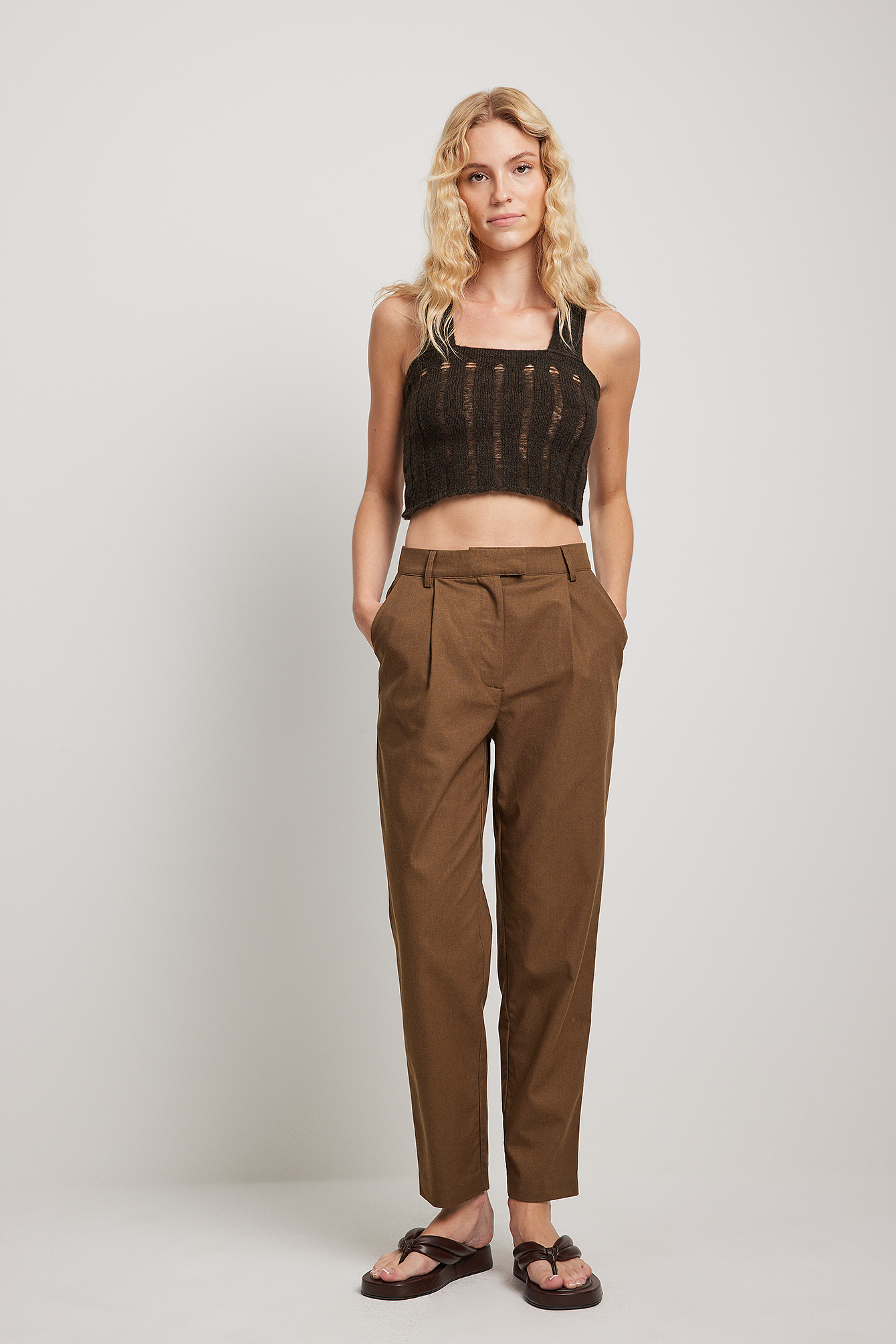 Dark Brown Square Neck Cropped Top