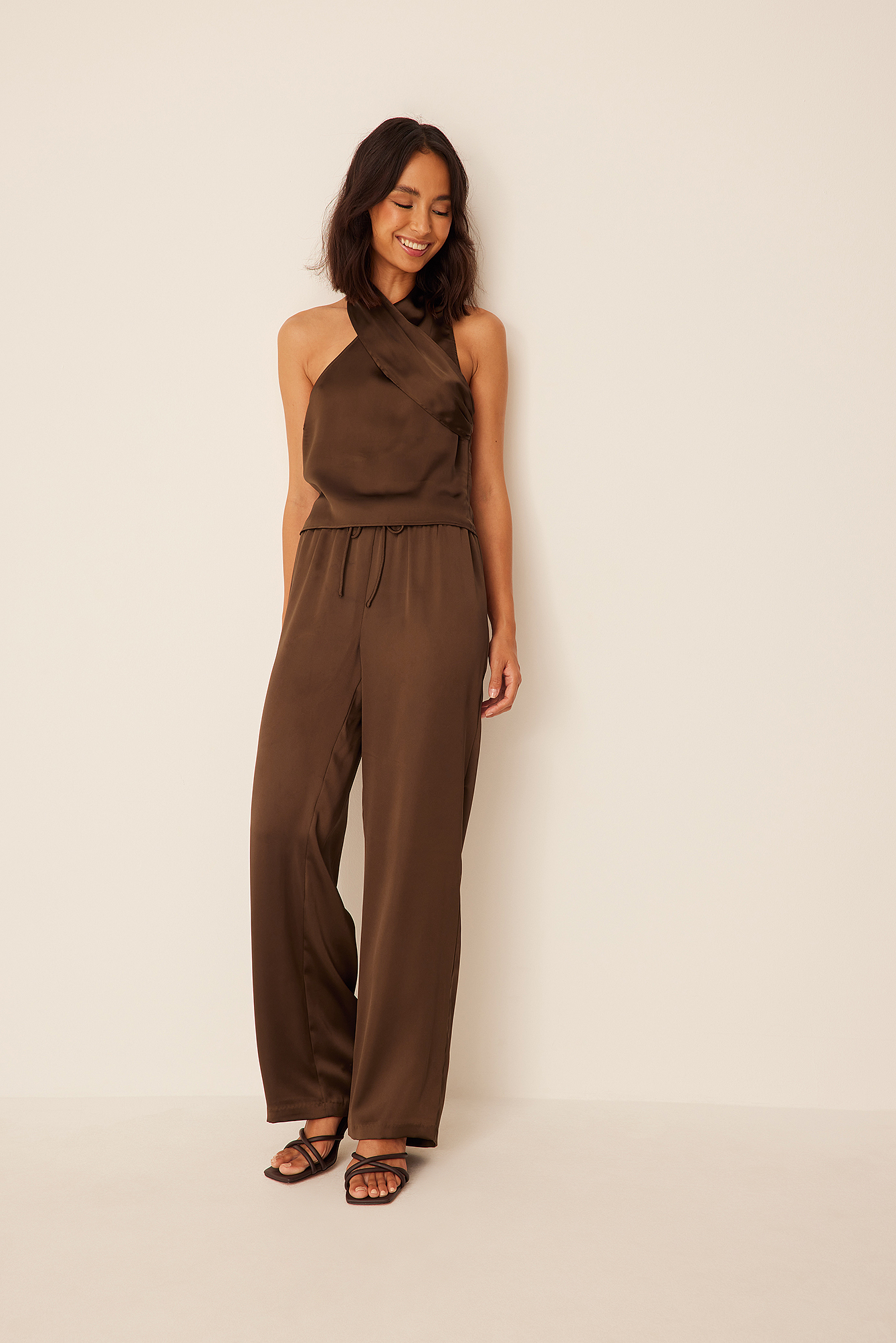 Brown Twisted Satin Top