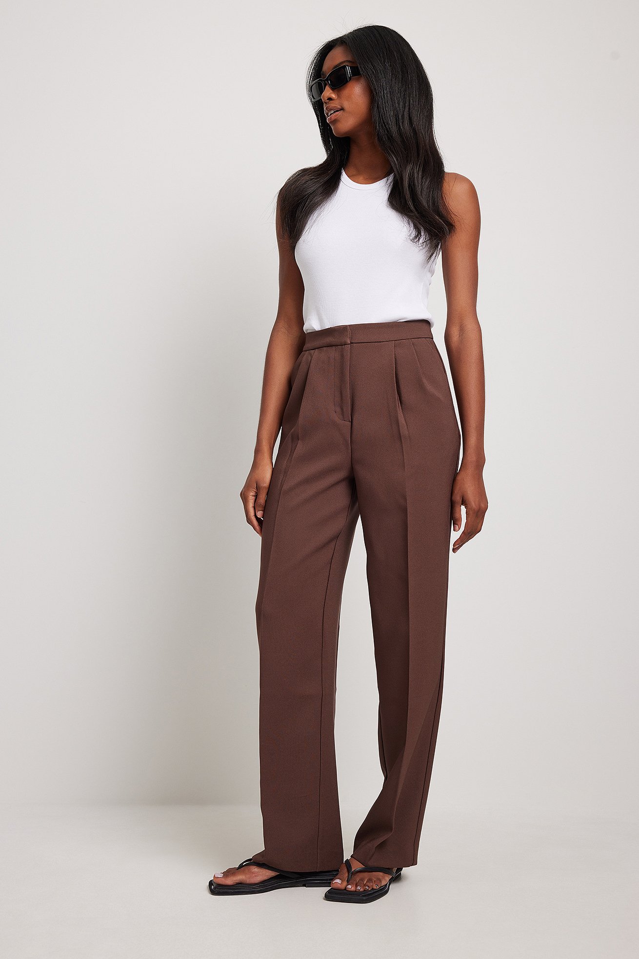 High Waist Deep Pleated Suit Pants Outfit.