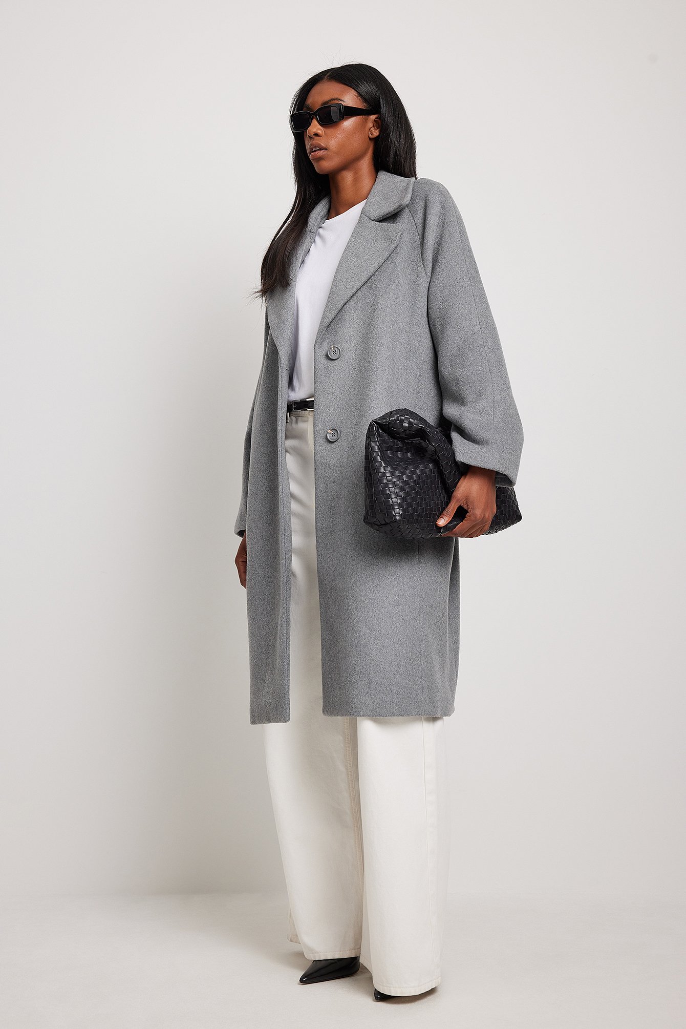 Grey Wool Blend Oversized Coat