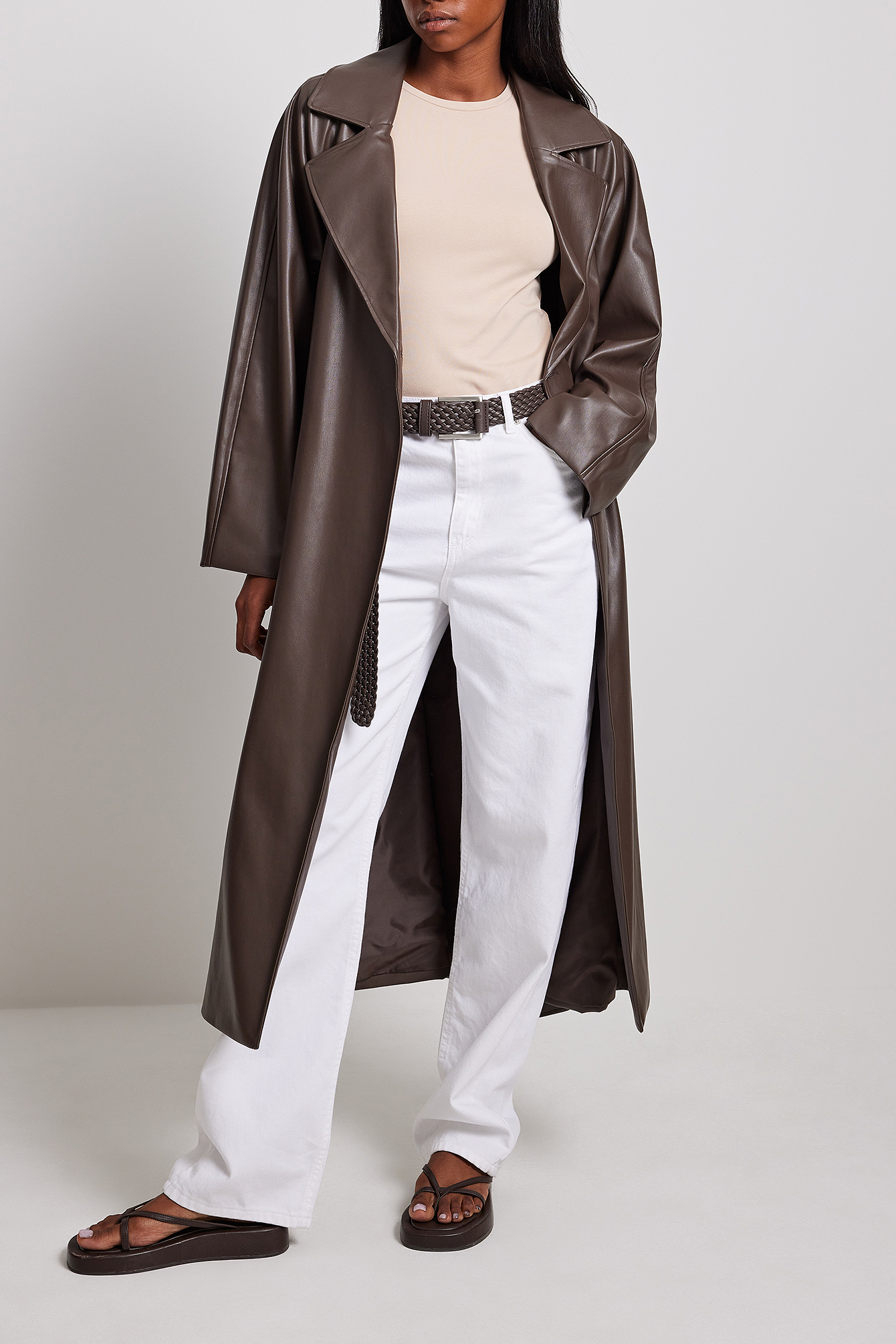 dark brown trench coat