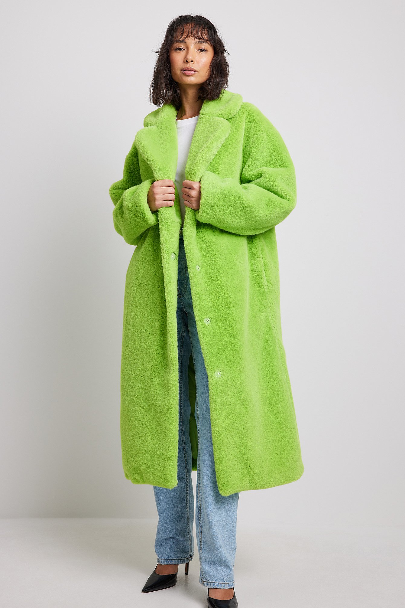 onderwerpen Bloesem wenkbrauw Maxi-jas van imitatiebont Groen | NA-KD