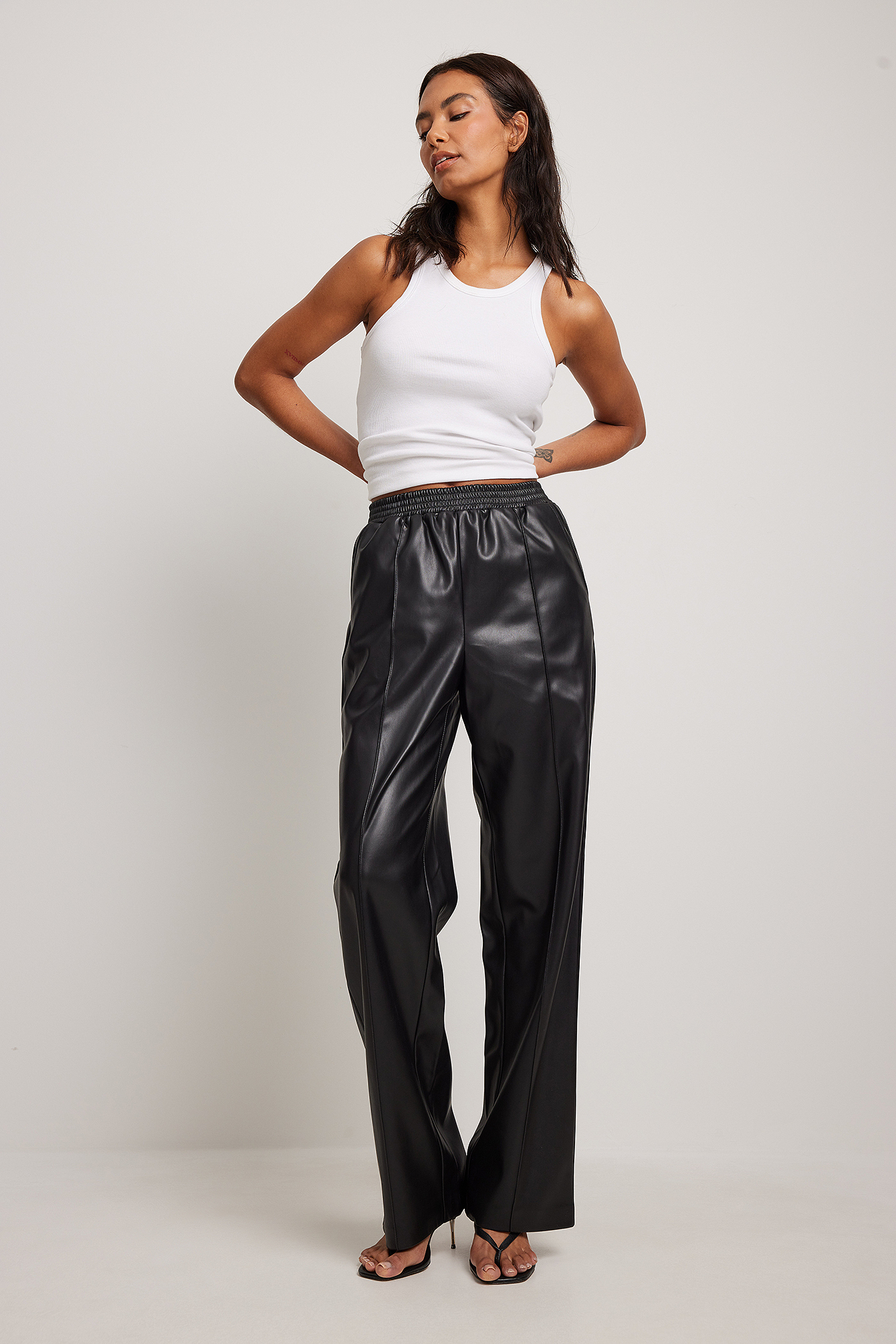 Elastic Waist PU Trousers Outfit