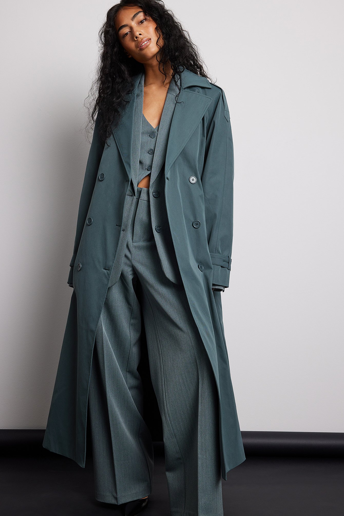 Dark Dusty Blue Double Buttoned Trenchcoat