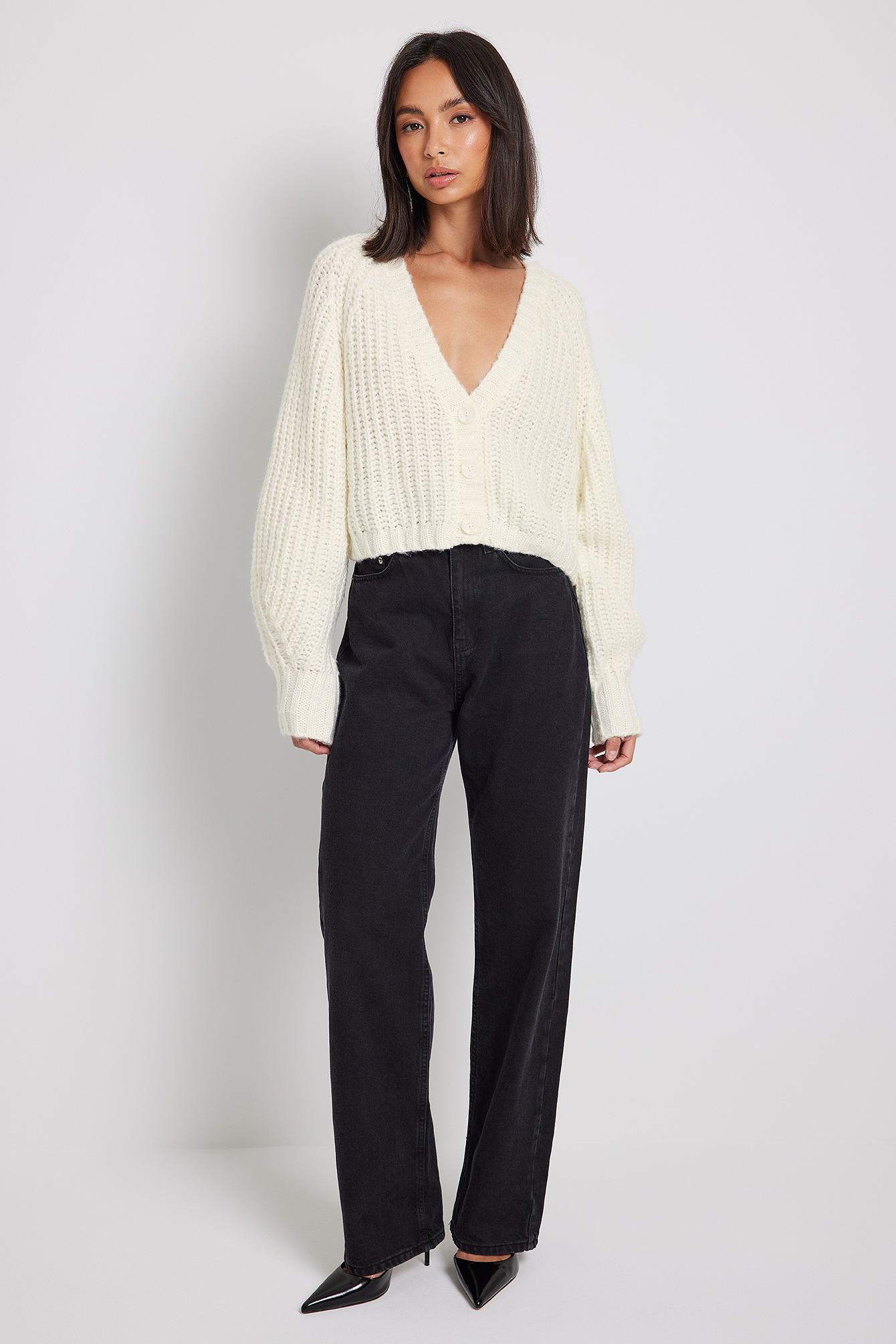 Offwhite Knitted V-neck Cardigan
