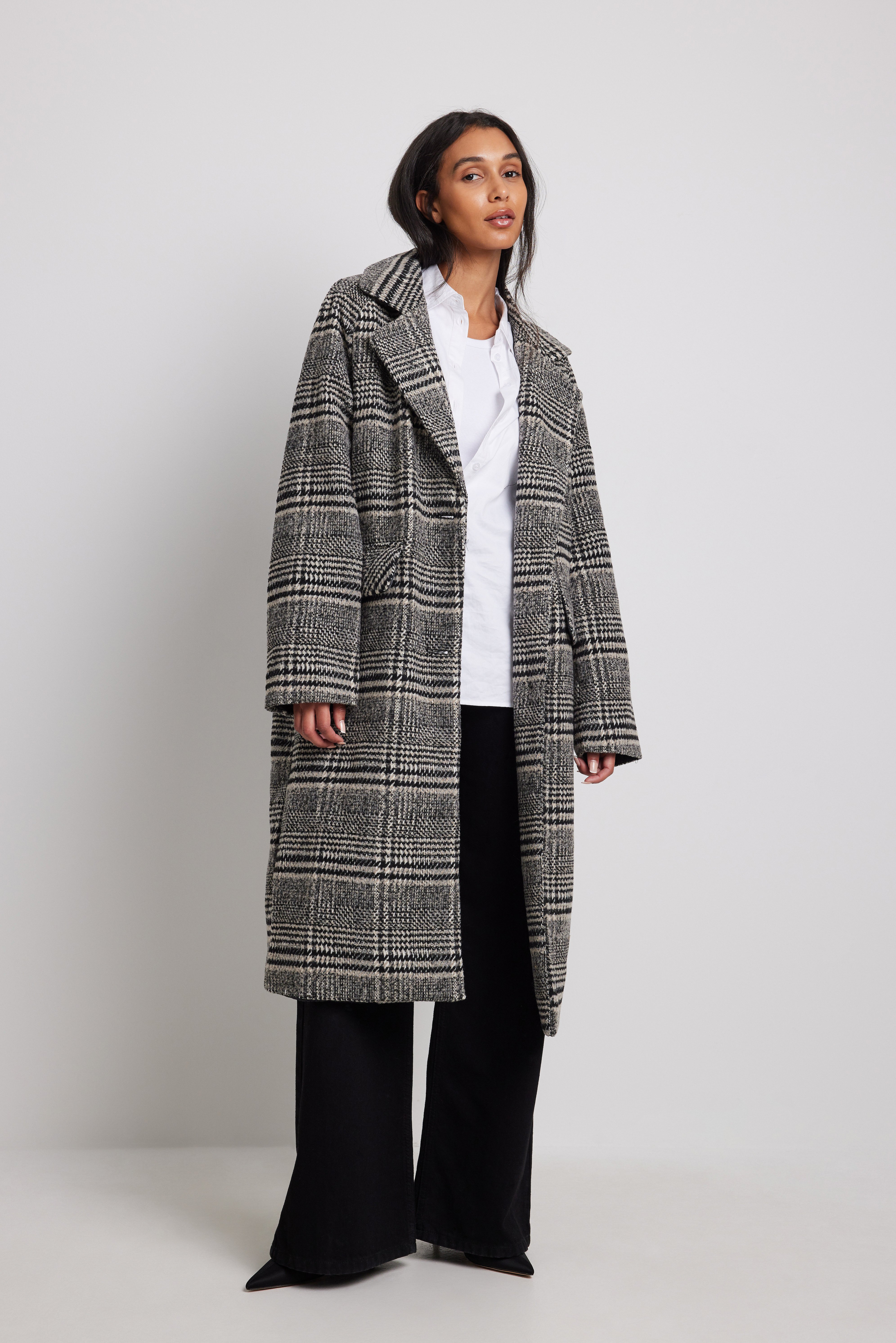 Checked Oversized Coat Outfit