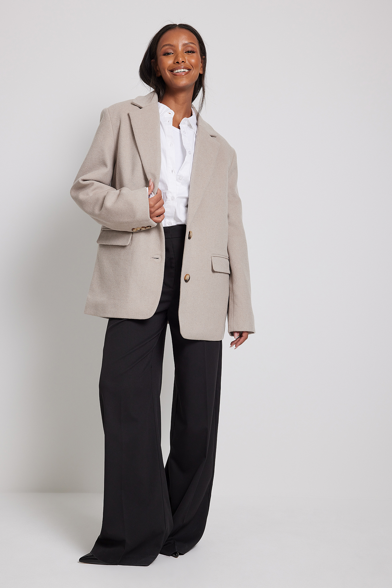 Wool Blend Blazer Coat Beige | na-kd.com