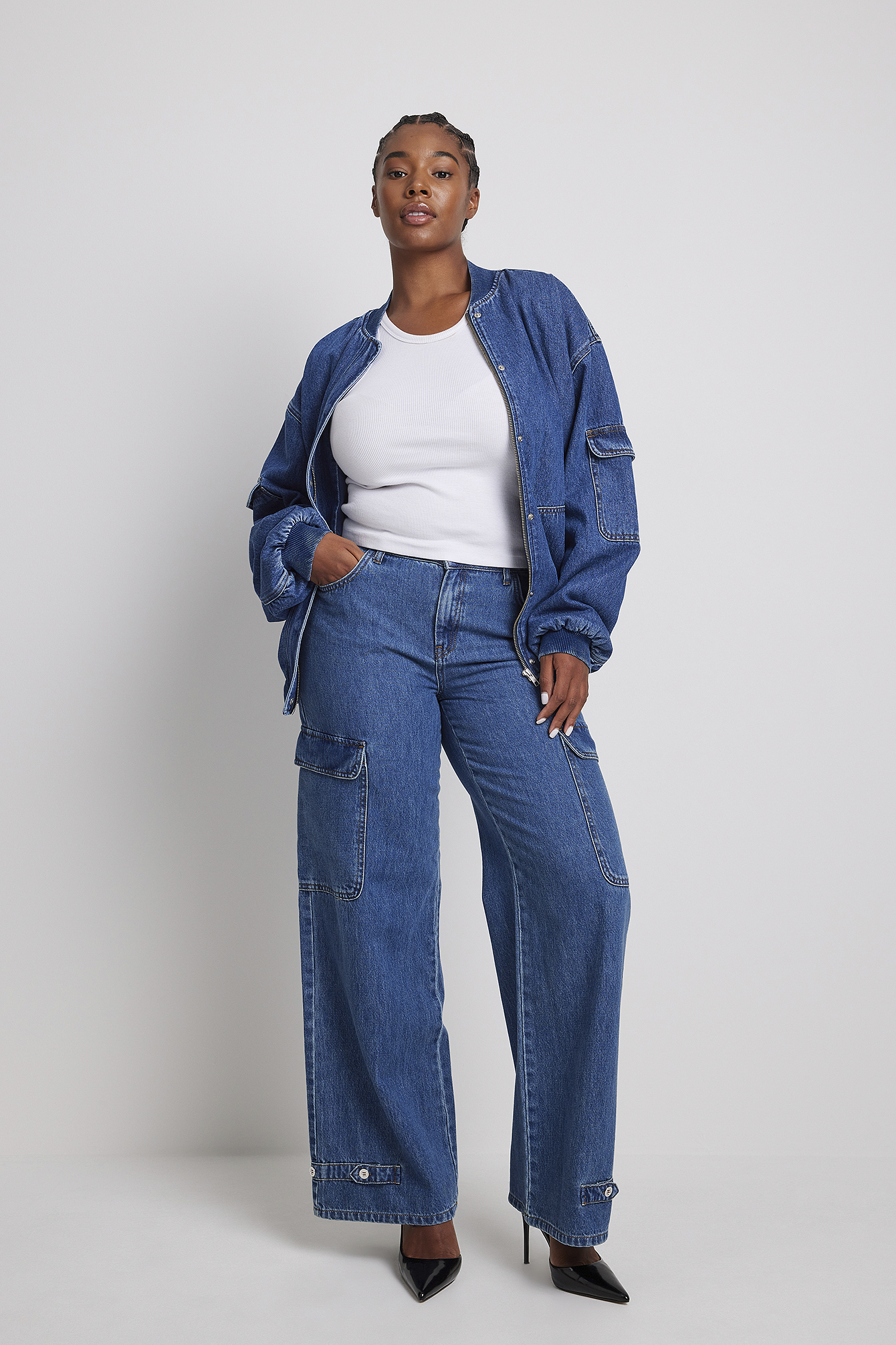 oversized denim bomber jacket