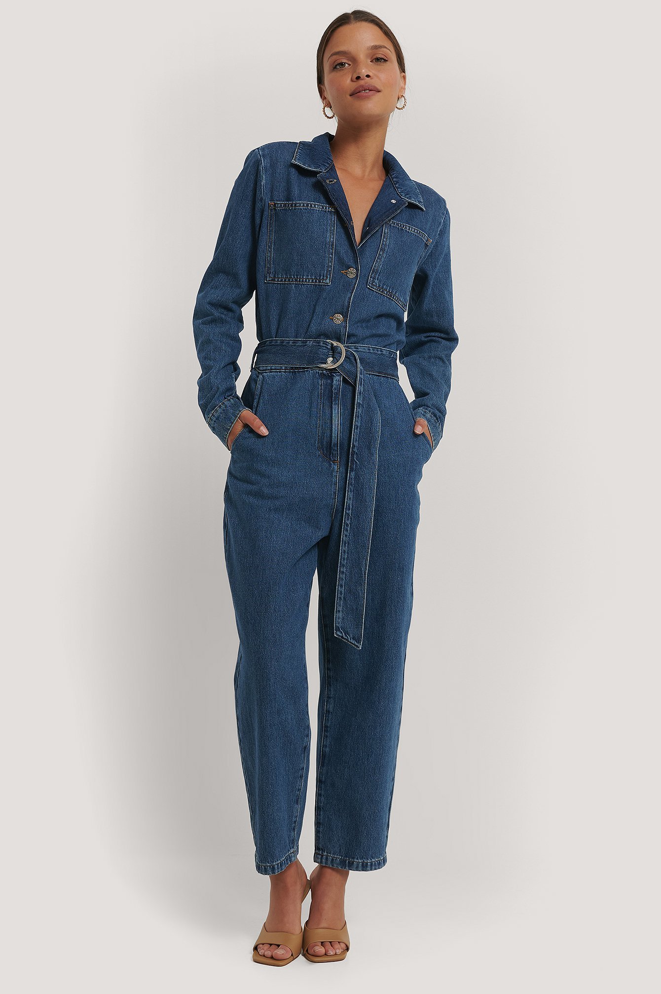 Waist Belt Denim Jumpsuit Blue | na-kd.com